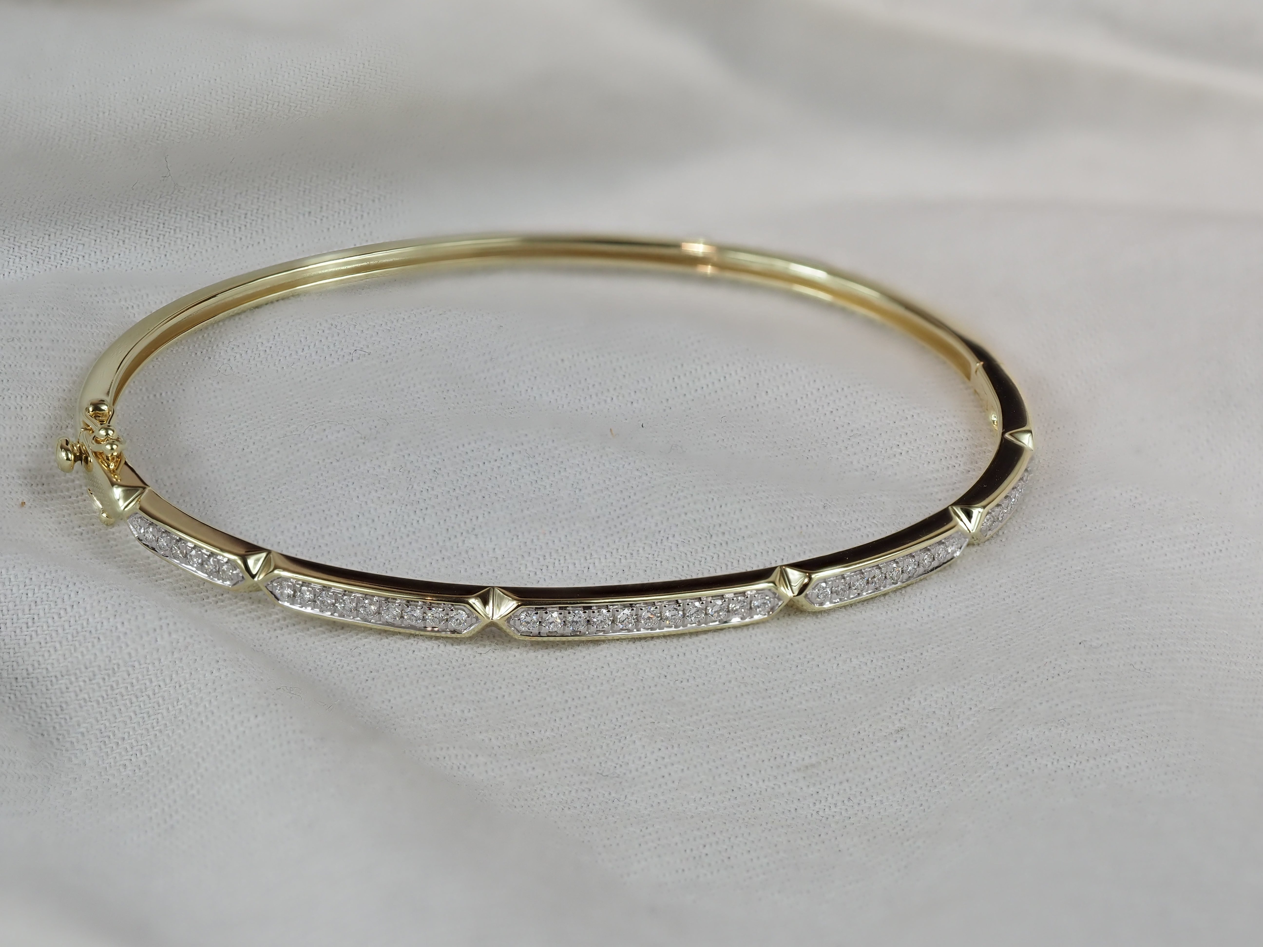 9ct Yellow and White Gold Round Brilliant Cut Diamond Bangle, 0.36ct Total