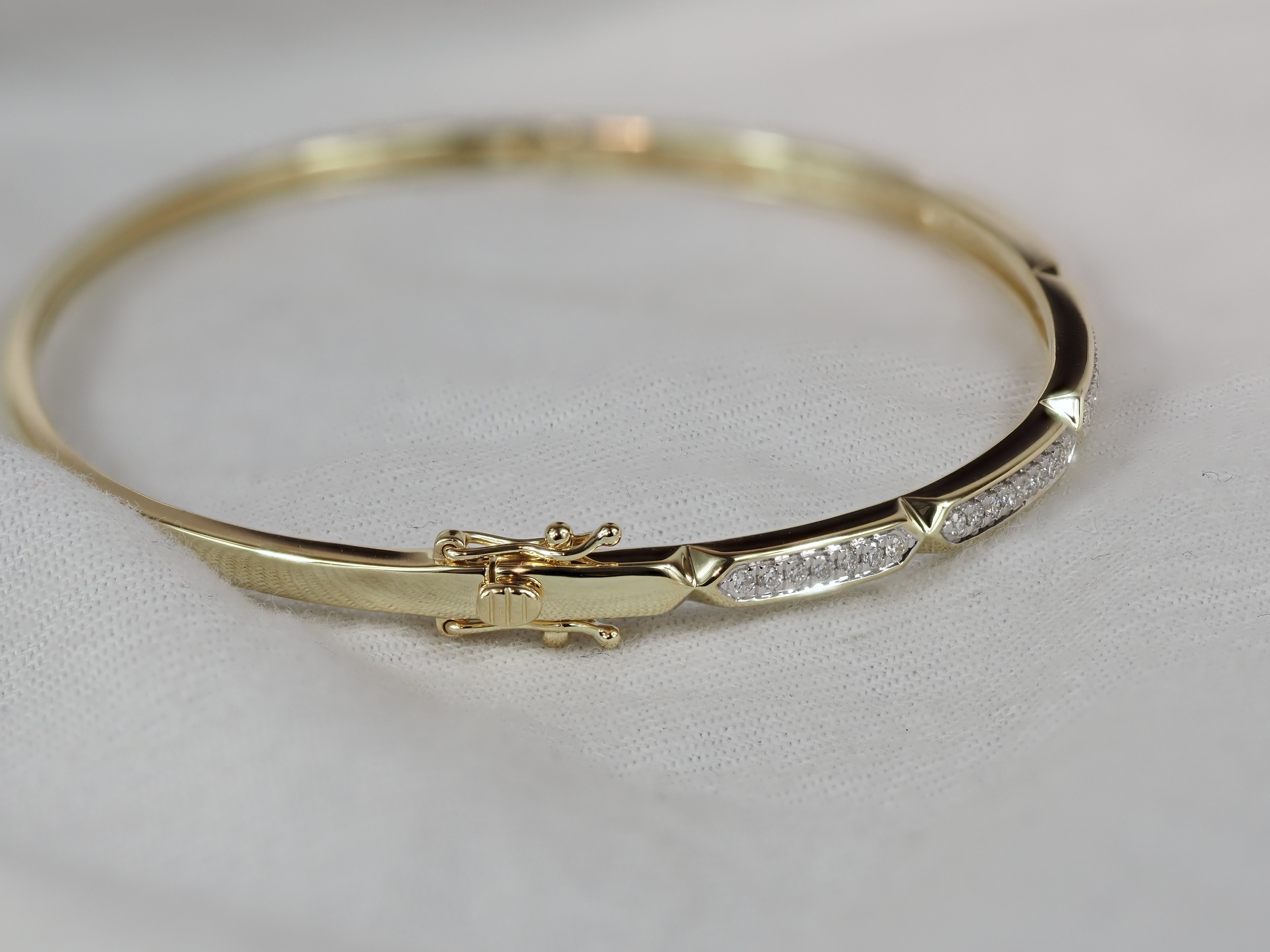 9ct Yellow and White Gold Round Brilliant Cut Diamond Bangle, 0.36ct Total
