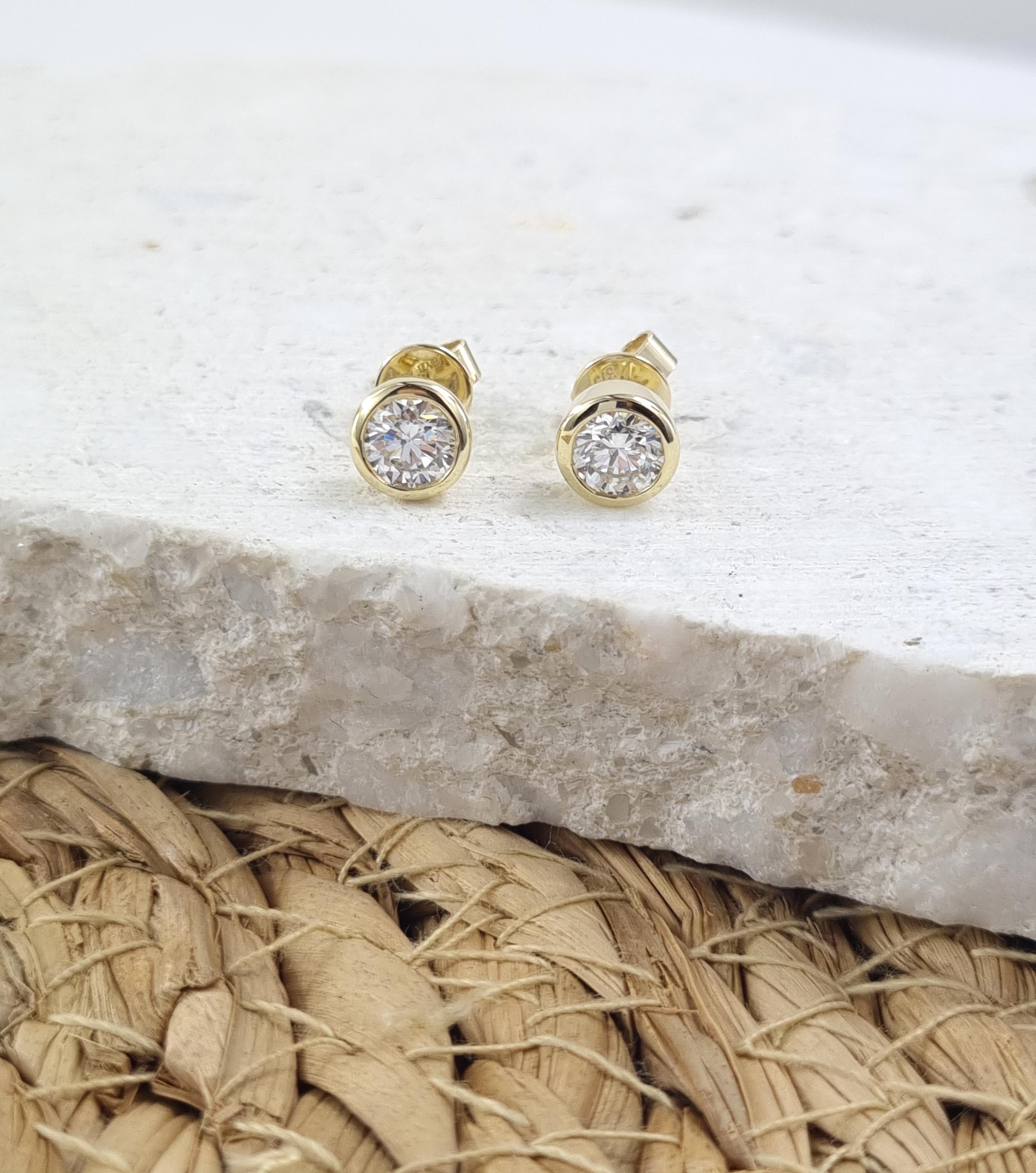9ct Yellow Gold Bezel set Lab-Grown Diamond studs, 1ct total