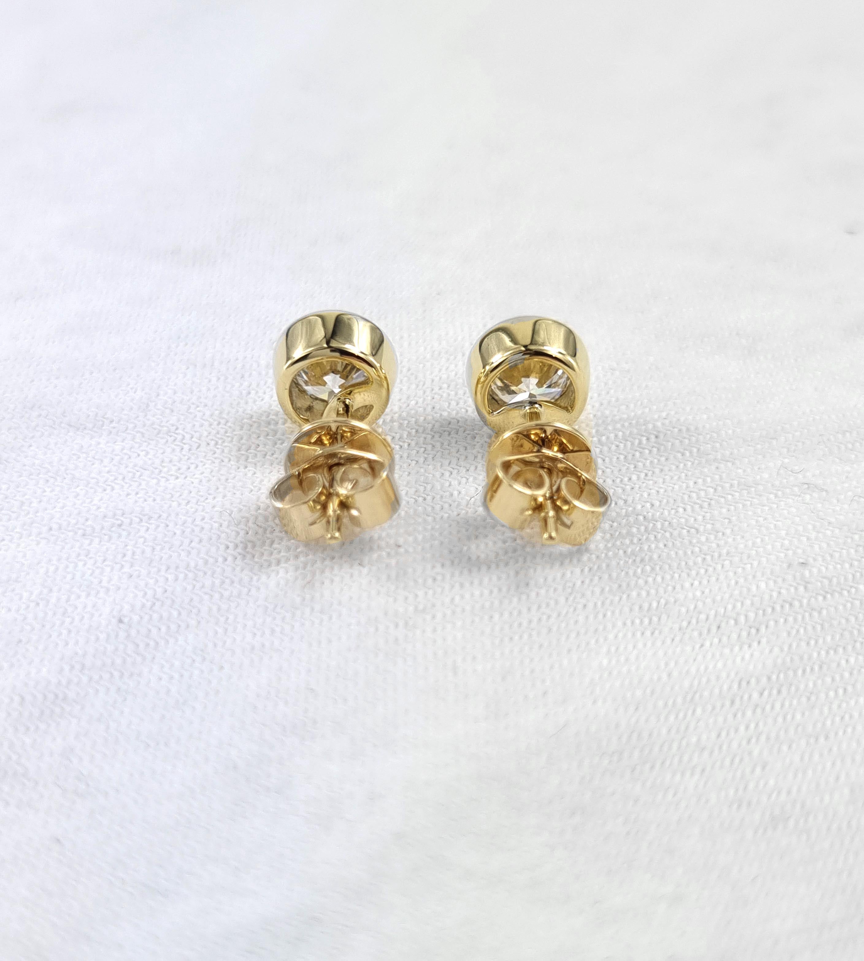 9ct Yellow Gold Bezel set Lab-Grown Diamond studs, 1ct total