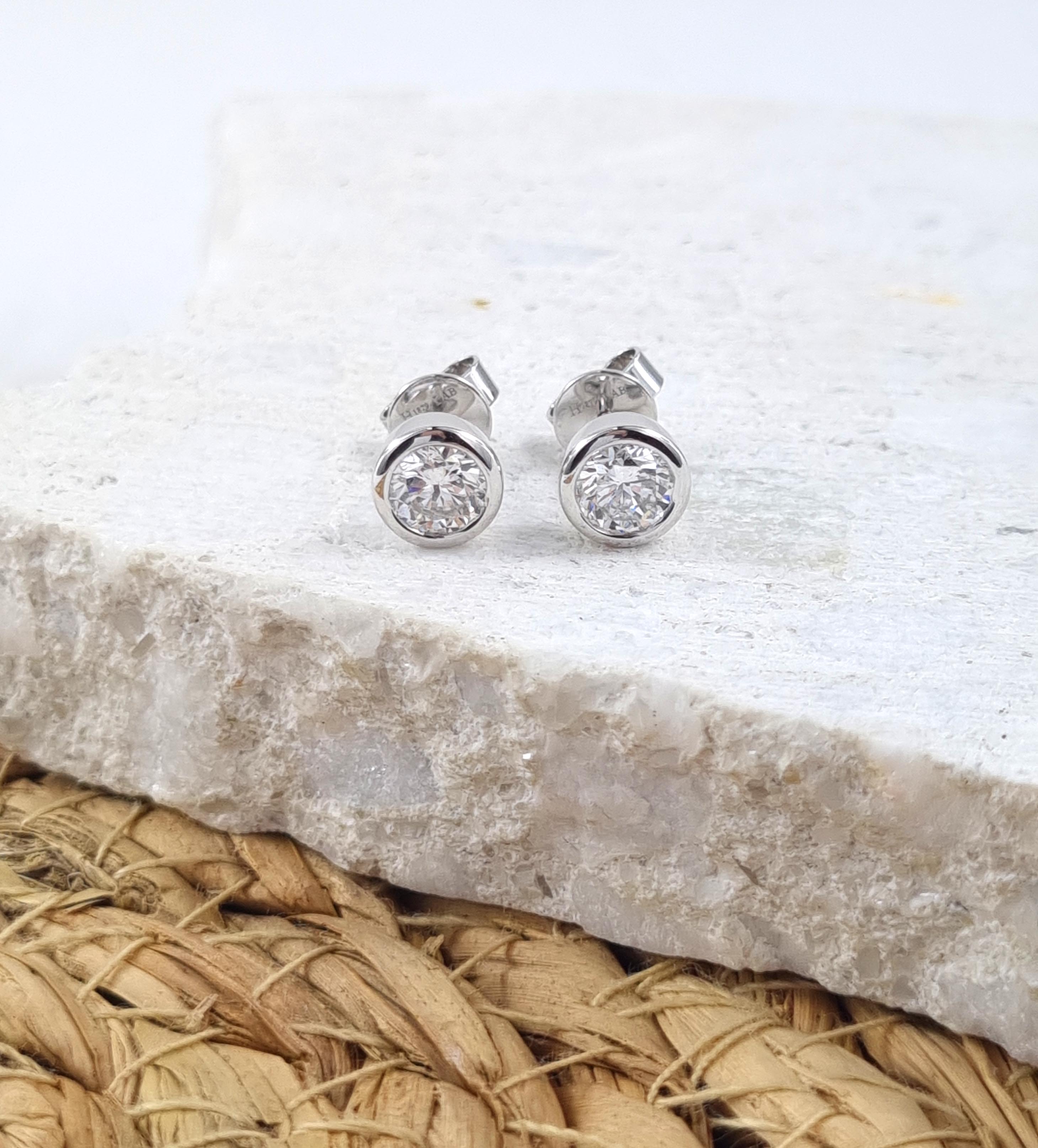 9ct White Gold Lab-Grown Bezel Set Diamond studs, 0.40ct Total