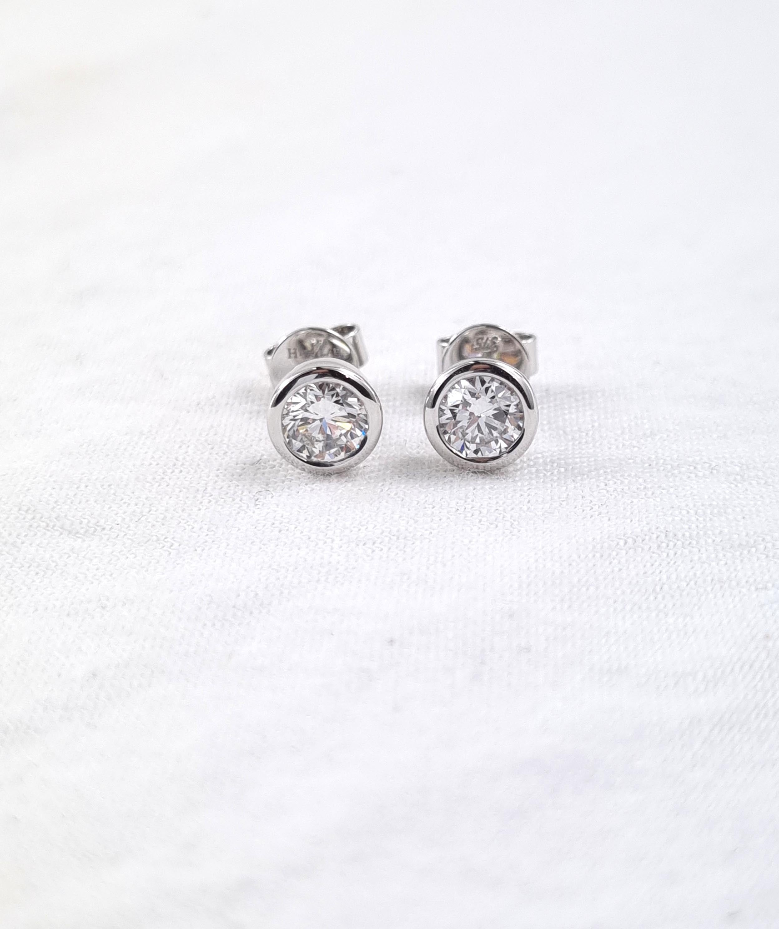 9ct White Gold Lab-Grown Bezel Set Diamond studs, 0.40ct Total