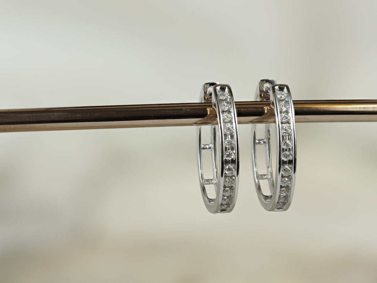 9ct White Gold 0.15Ct Diamond Oval Huggie Earrings