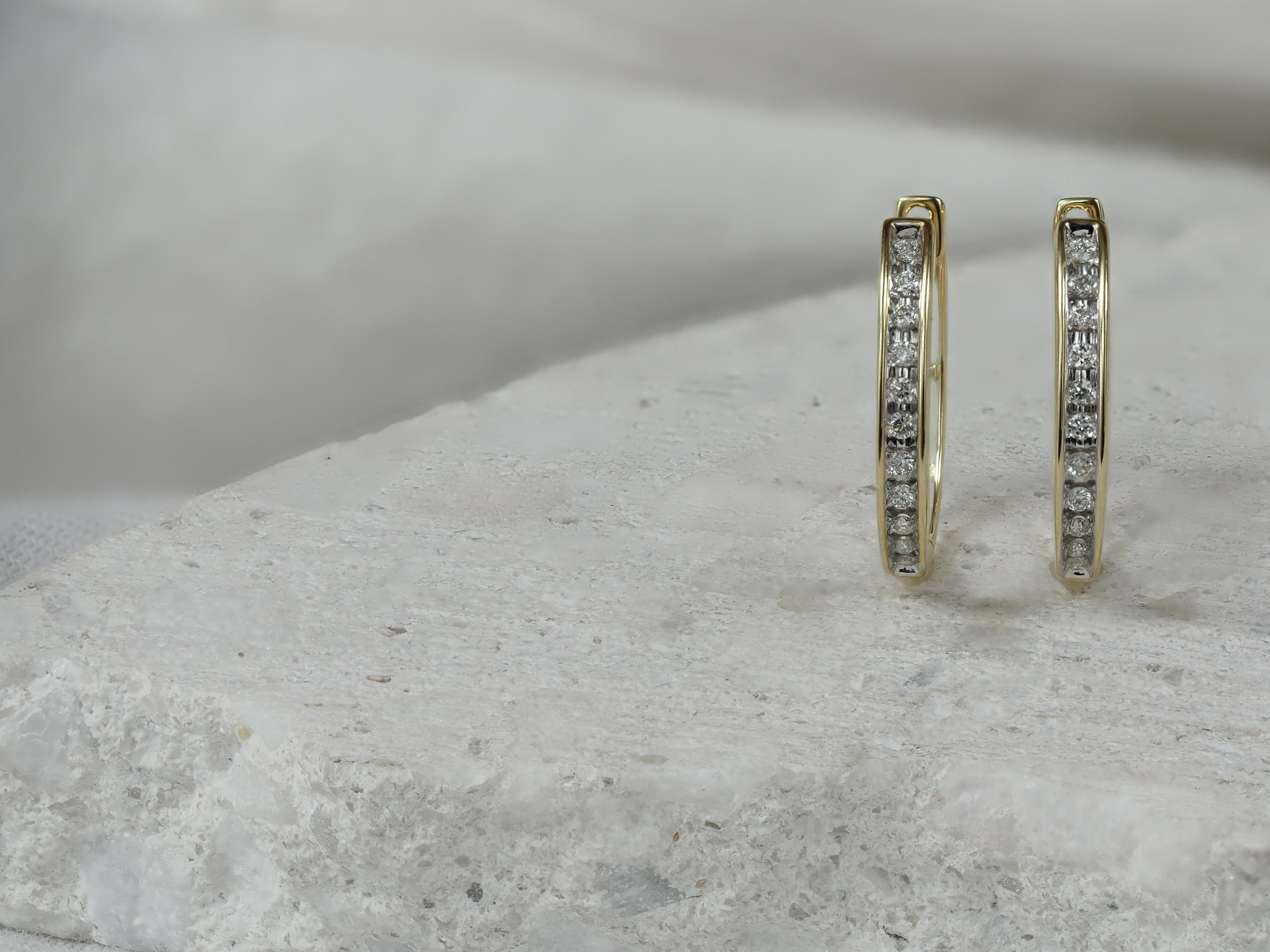 9ct Yellow and White Gold Diamond Huggie Earrings, 0.15ct total