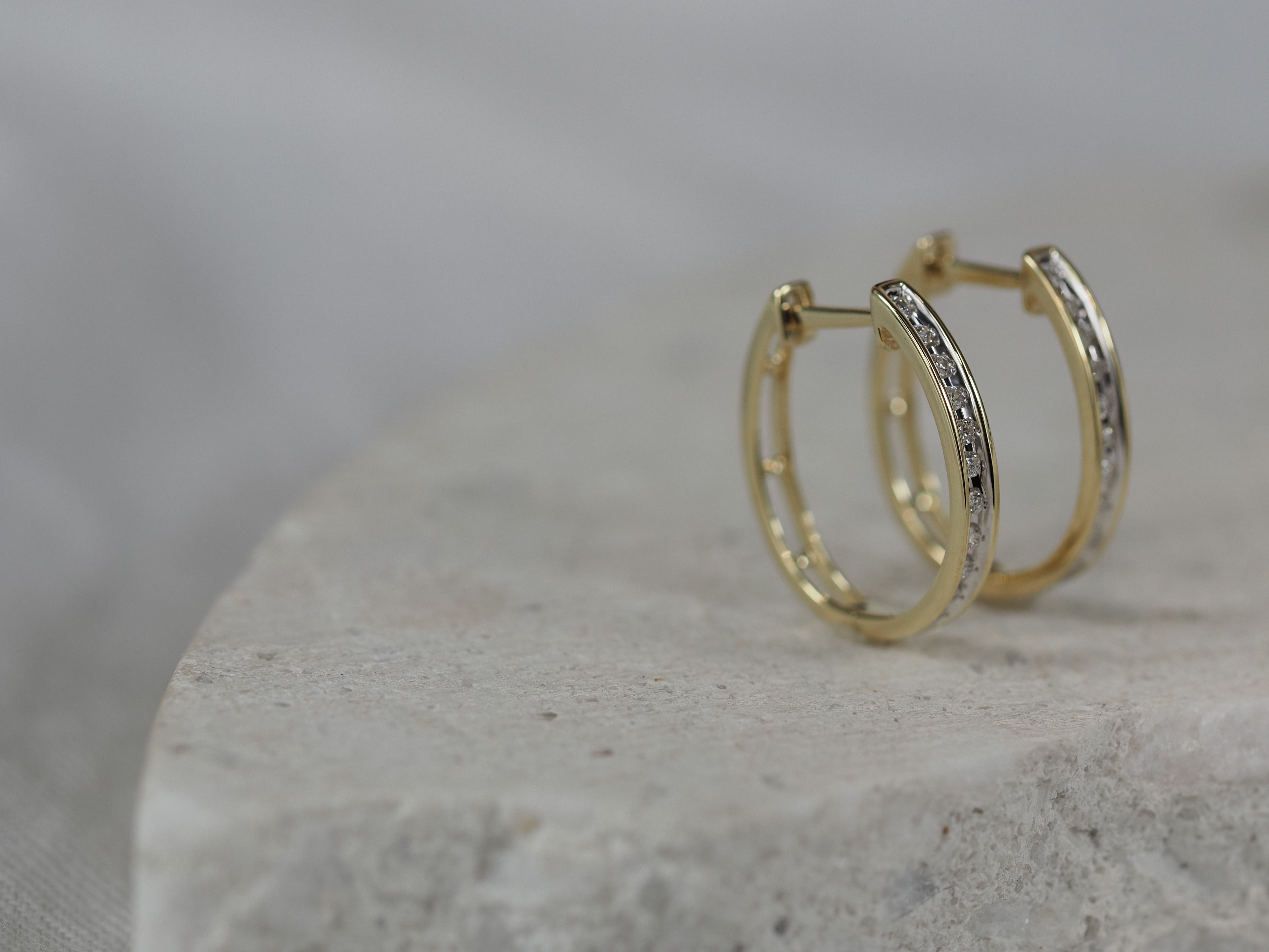 9ct Yellow and White Gold Diamond Huggie Earrings, 0.15ct total