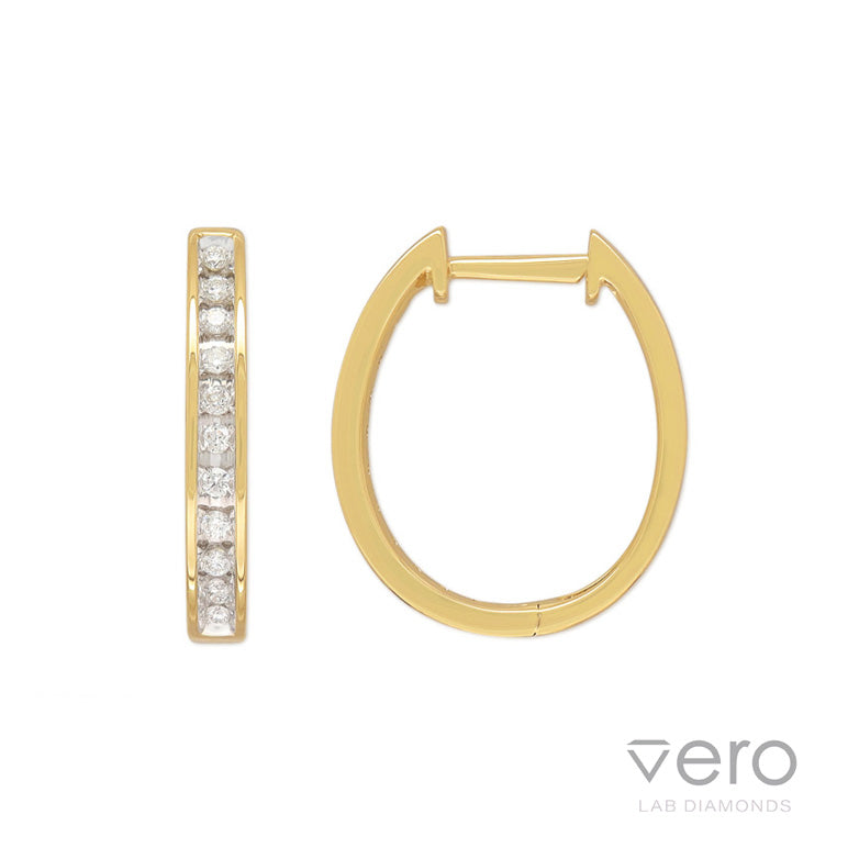 9ct Yellow Gold Lab-Grown Diamond huggie earrings, 0.16ct total