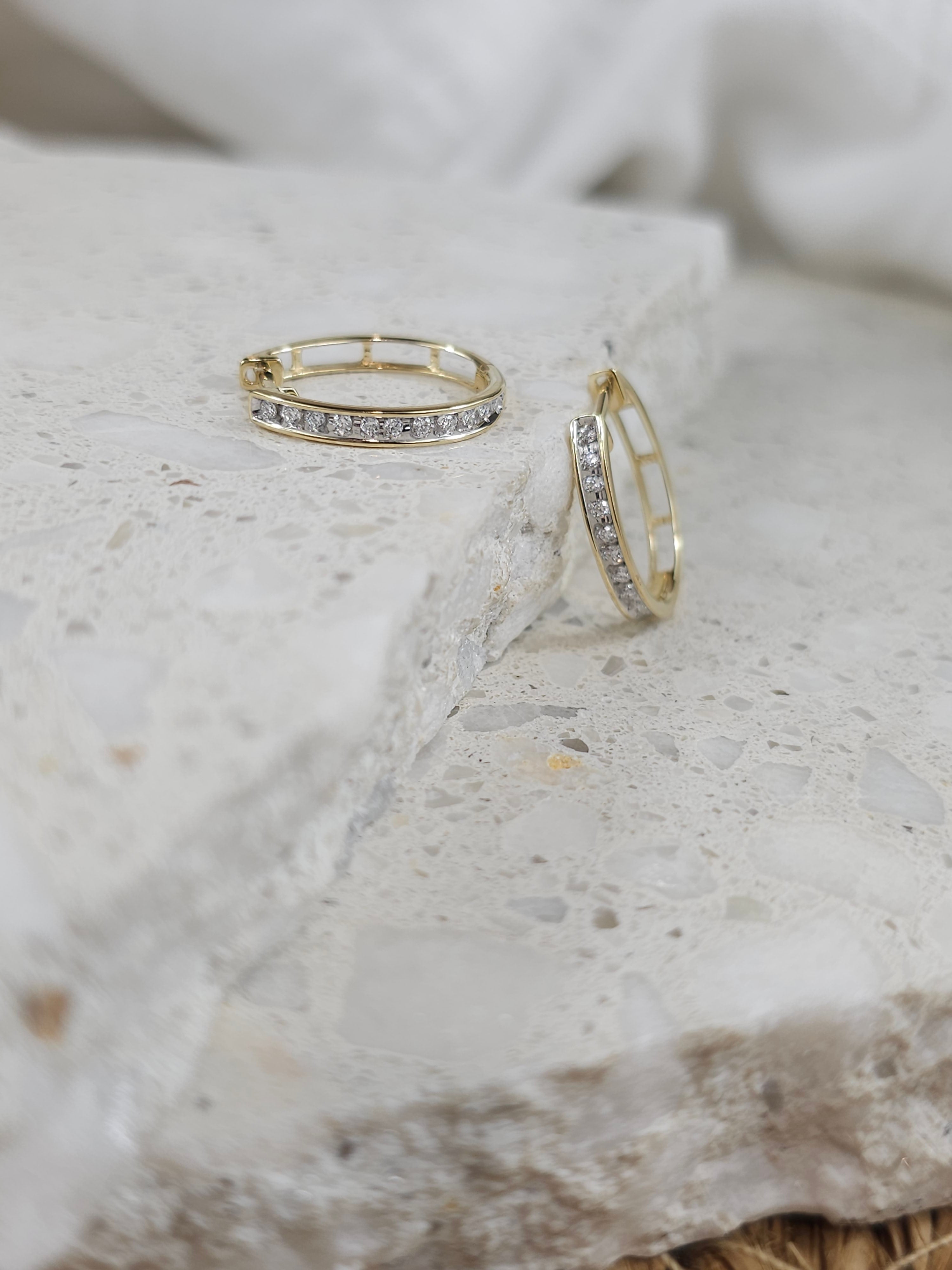 9ct Yellow Gold Lab-Grown Diamond huggie earrings, 0.16ct total