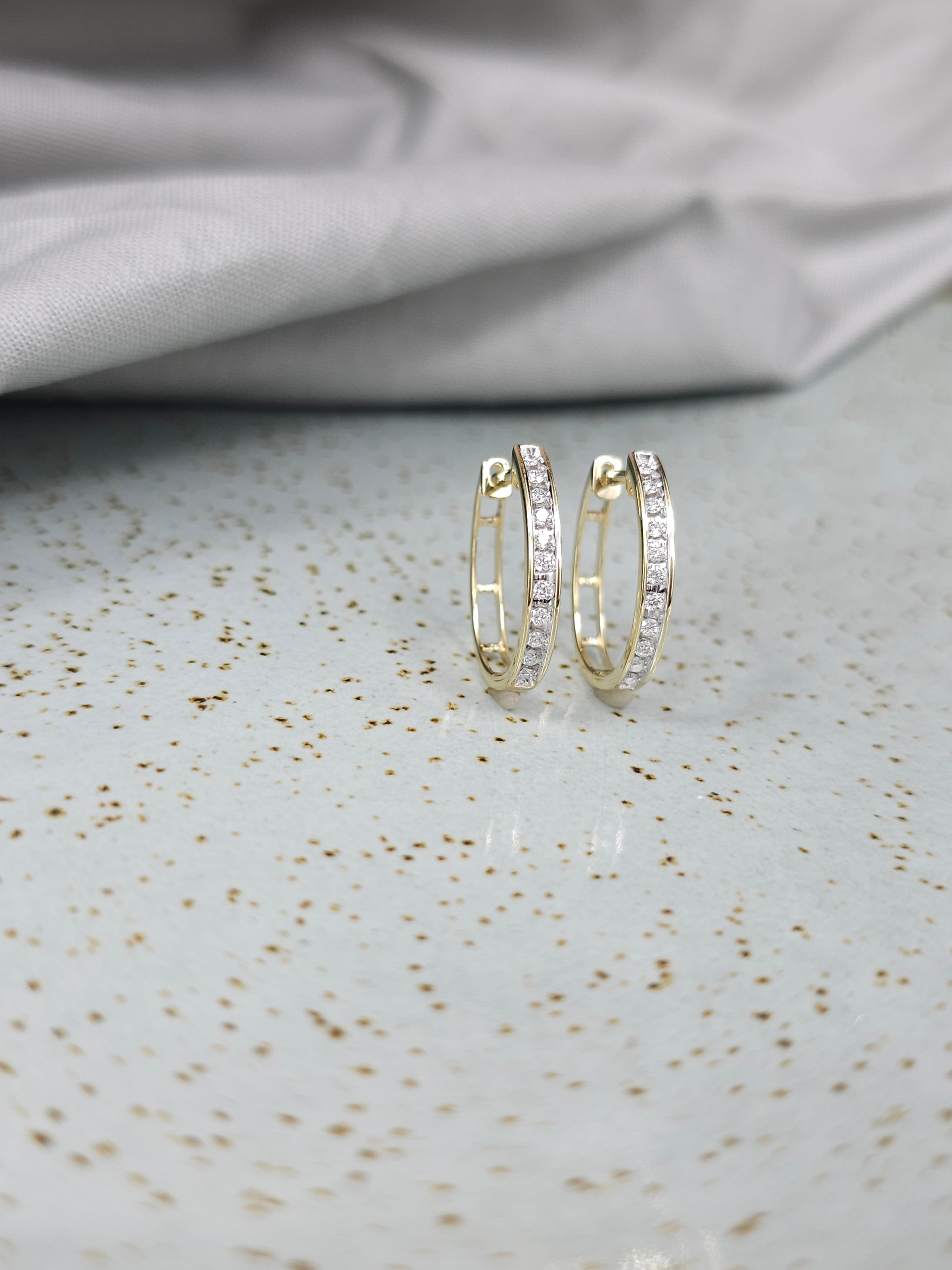 9ct Yellow Gold Lab-Grown Diamond huggie earrings, 0.16ct total
