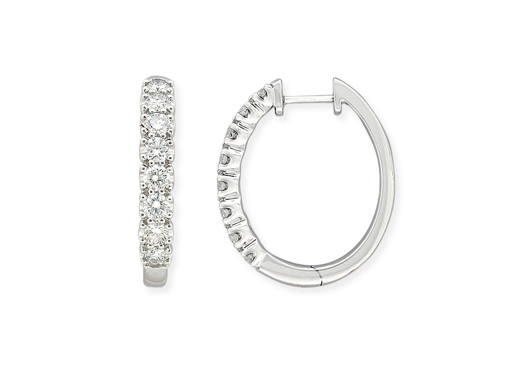 9Ct White Gold 1.00Ct Diamond Oval Huggie Earrings