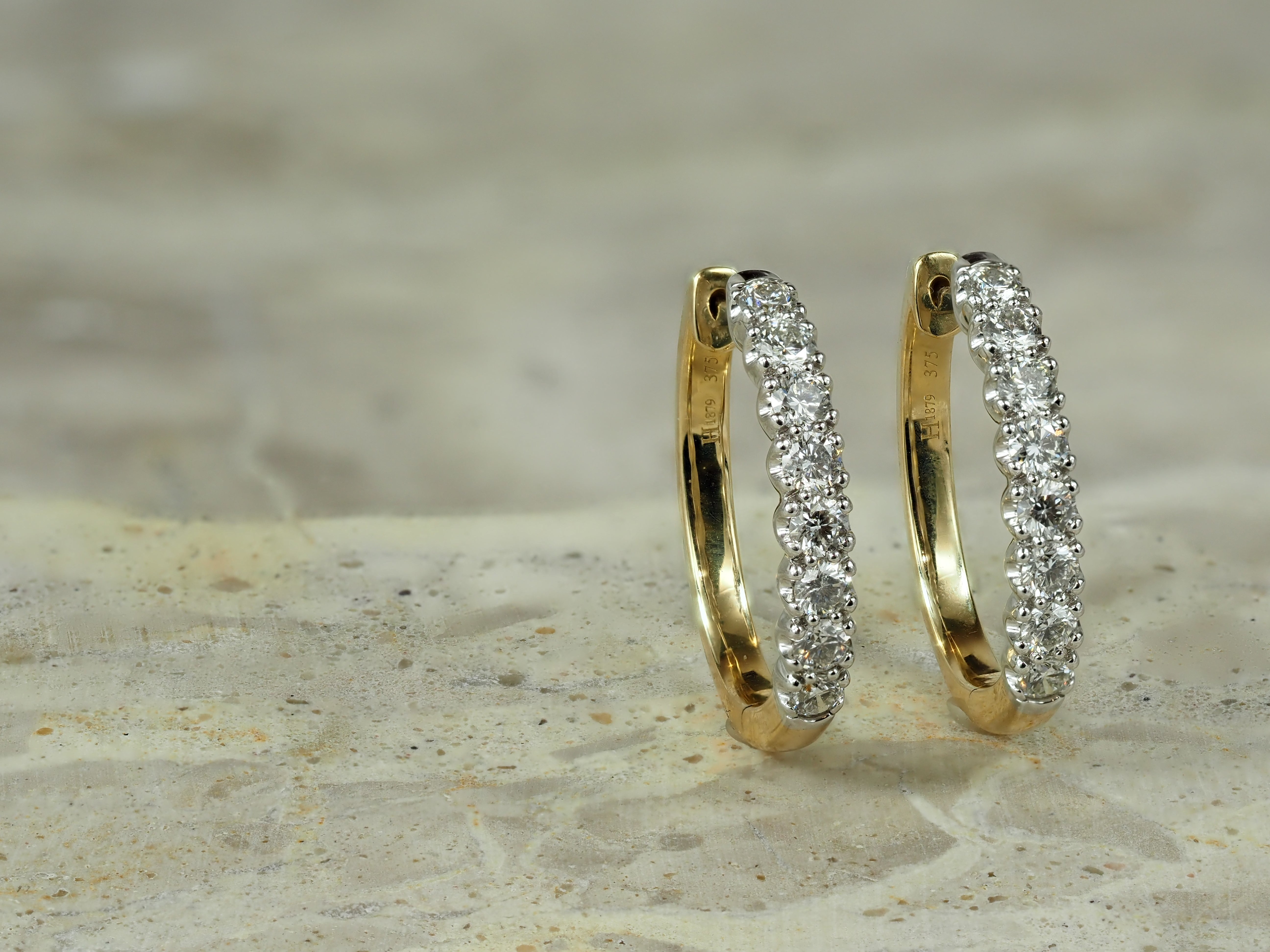 9ct Yellow and White Gold Oval Huggie Earrings, 1ct Total