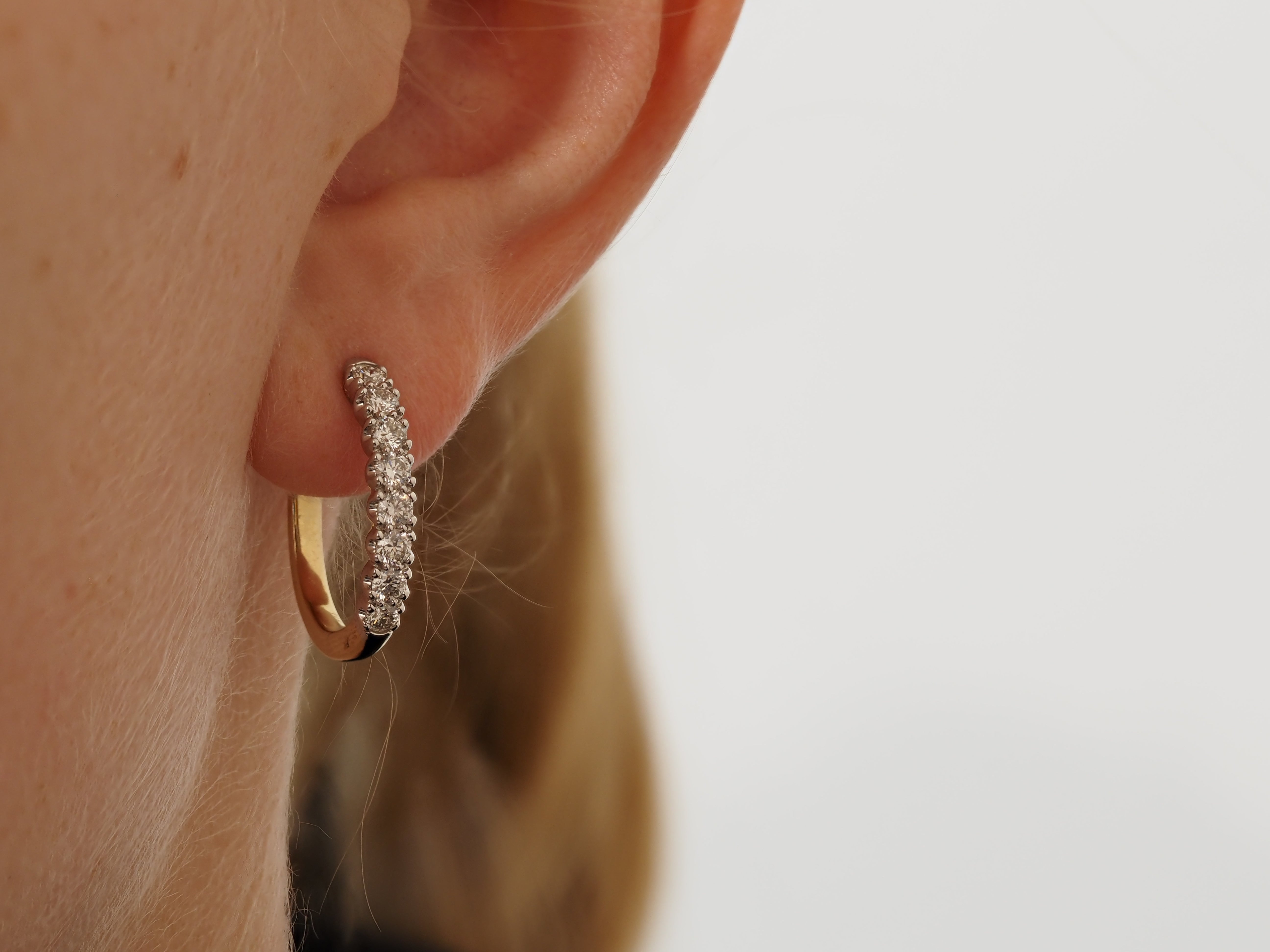 9ct Yellow and White Gold Oval Huggie Earrings, 1ct Total