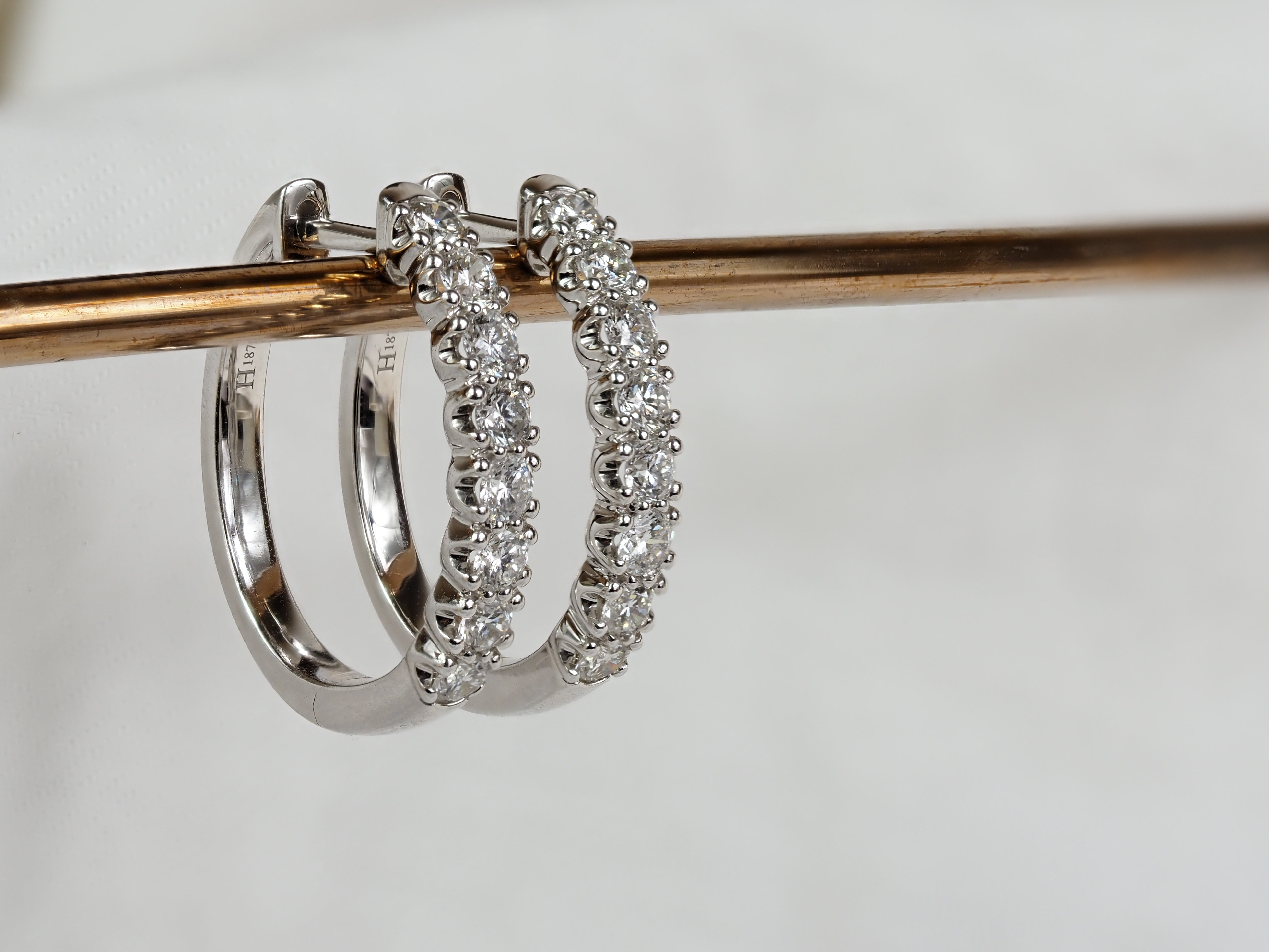 9ct White Gold Diamond Oval Huggie Earrings, 1ct Total