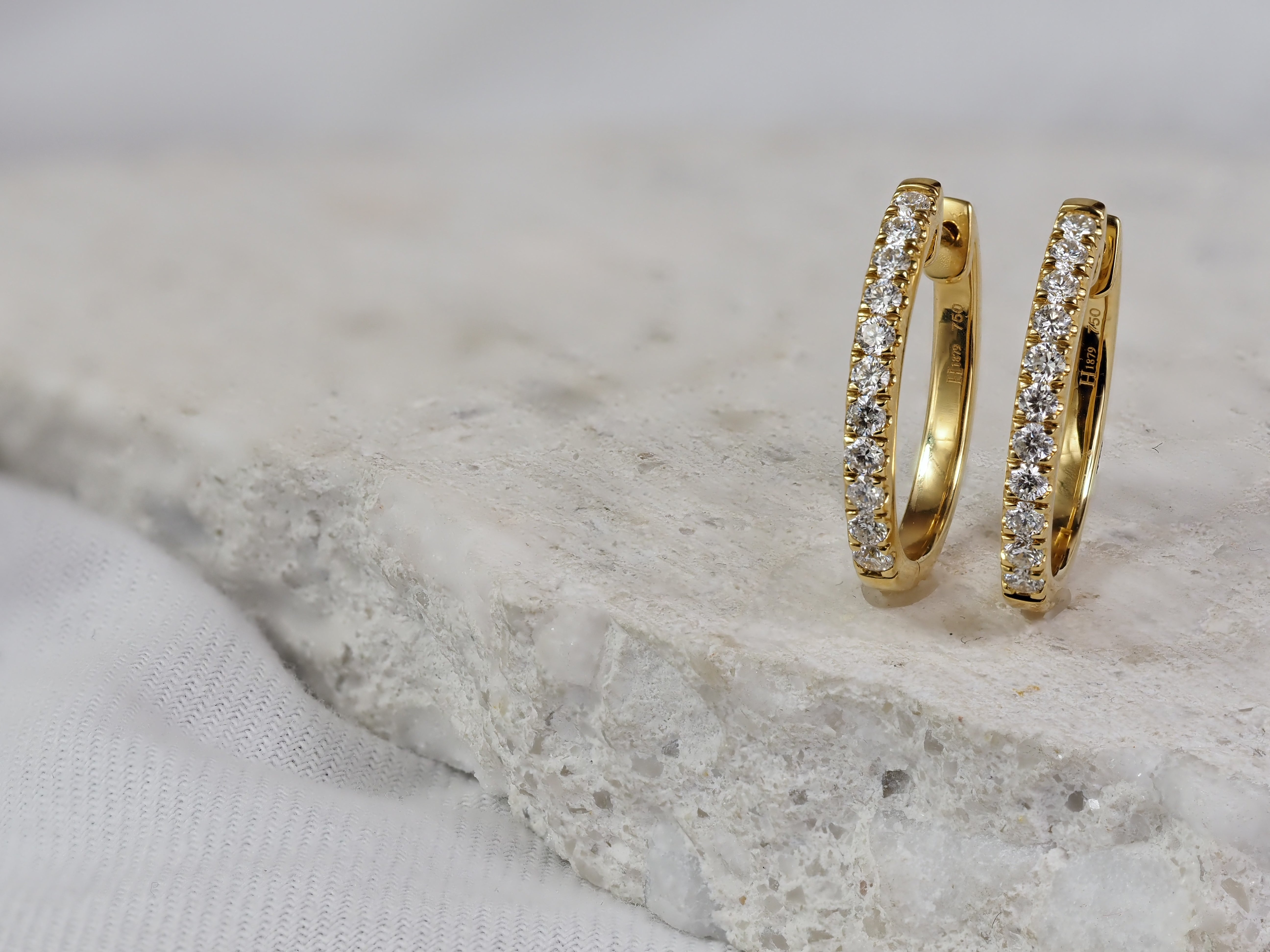 18ct Yellow Gold Diamond Oval Huggie Earrings, 0.50ct Total