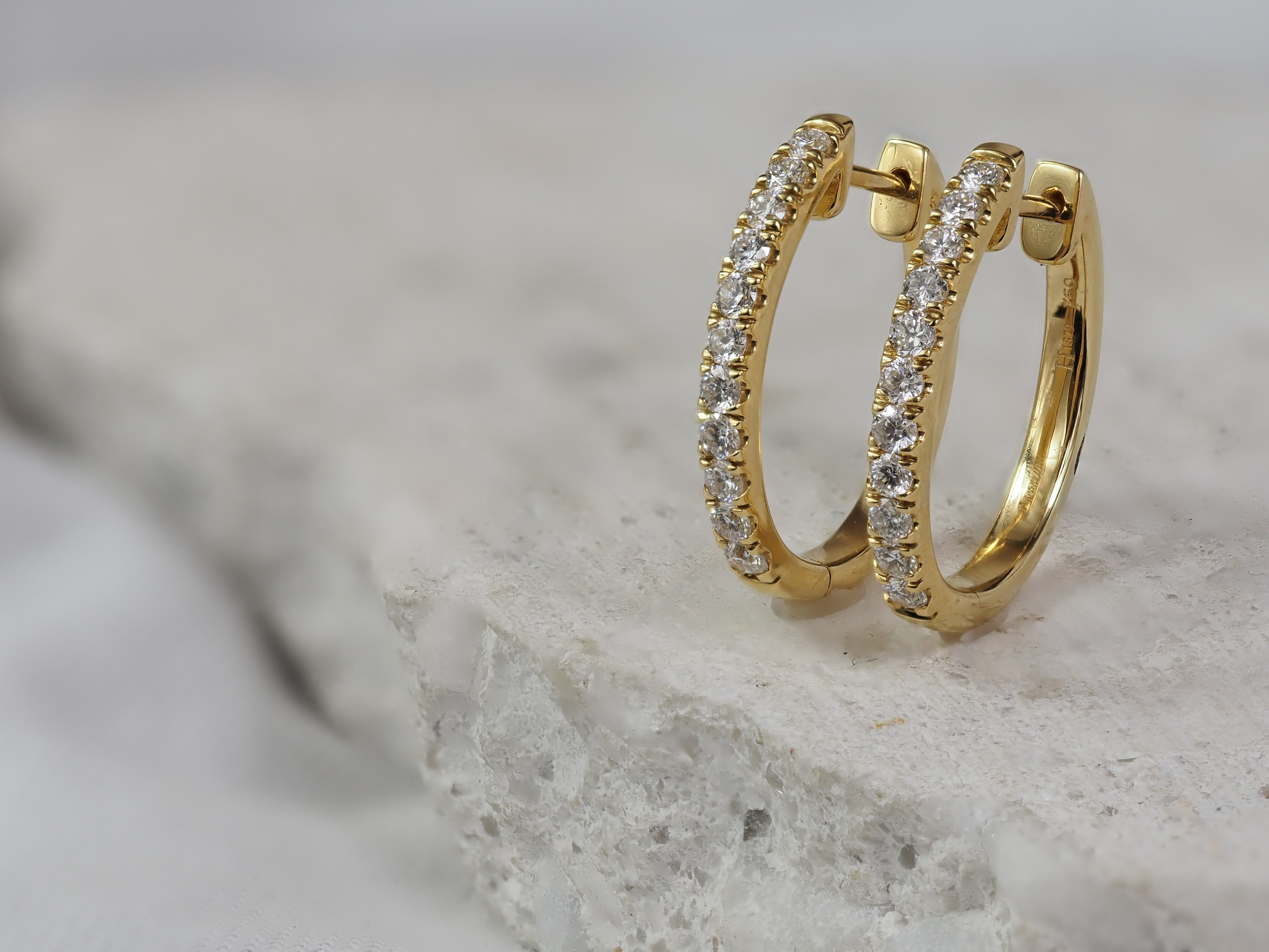 18ct Yellow Gold Diamond Oval Huggie Earrings, 0.50ct Total