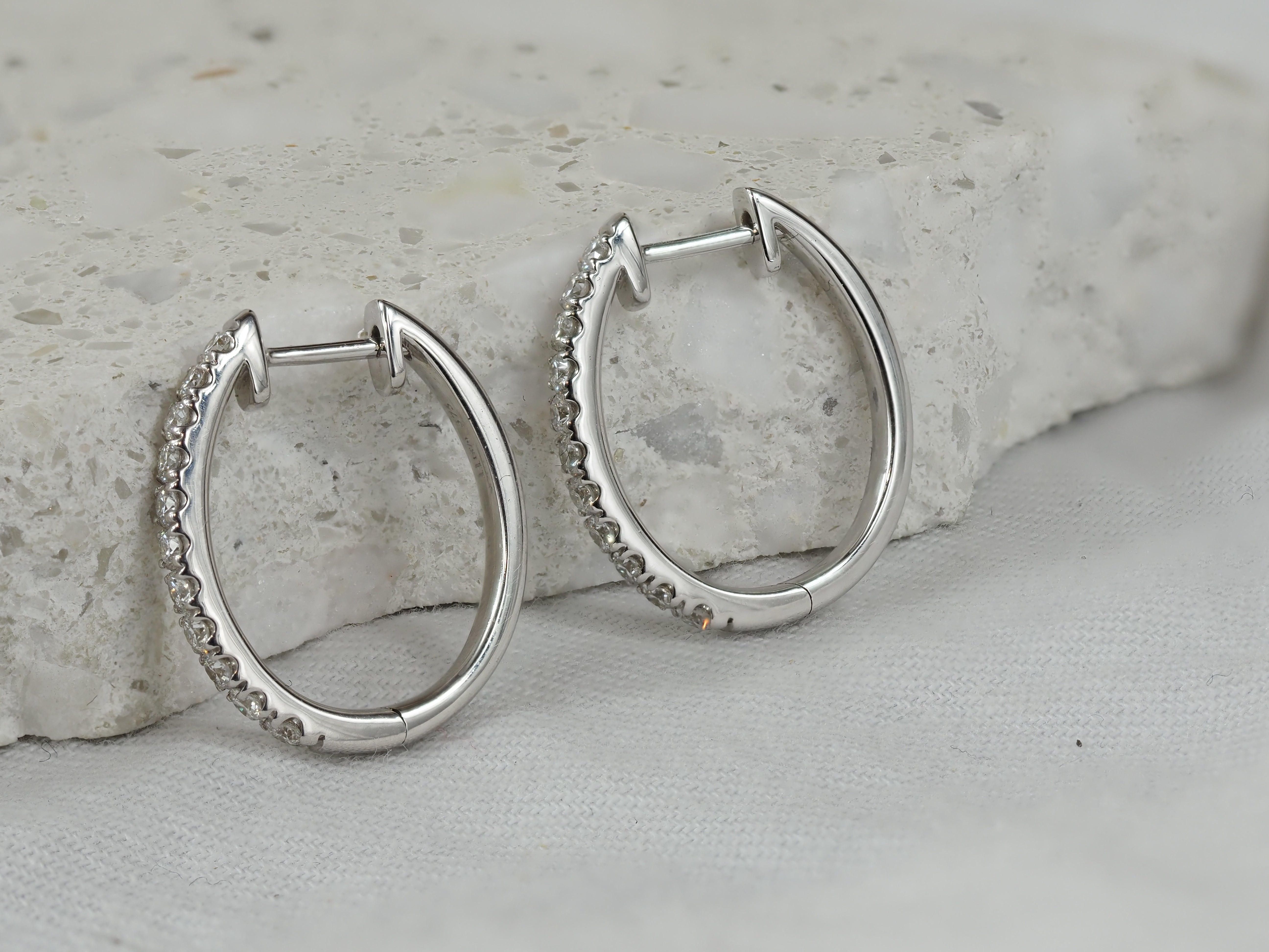 9ct White Gold Diamond Oval Huggie Earrings, 0.50ct Total