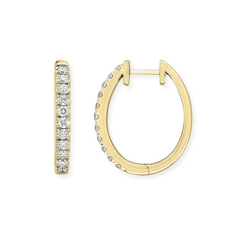 18ct Yellow Gold Diamond Oval Huggie Earrings, 0.50ct Total