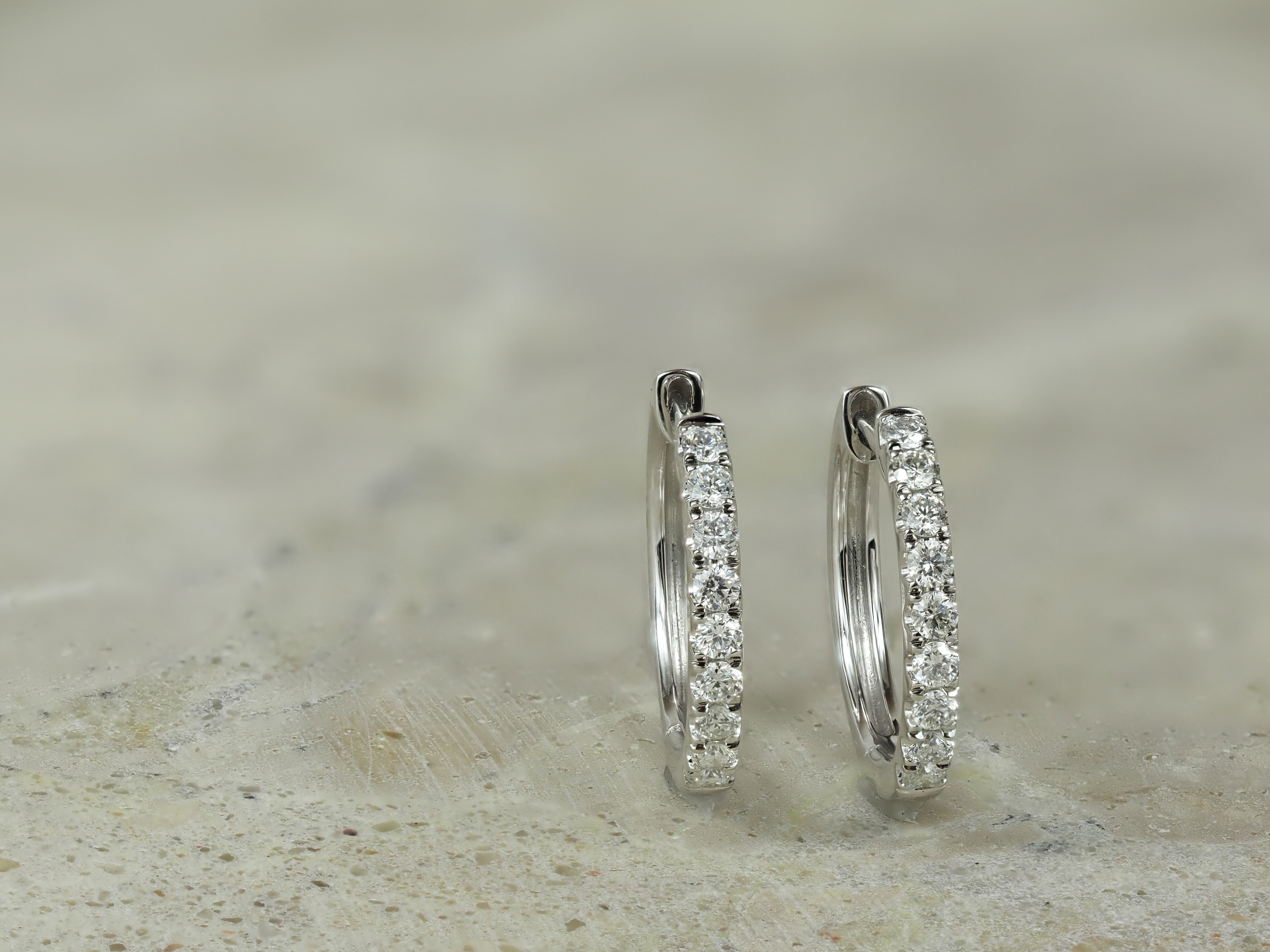 9ct White Gold Diamond Huggie Earrings, 0.34ct Total