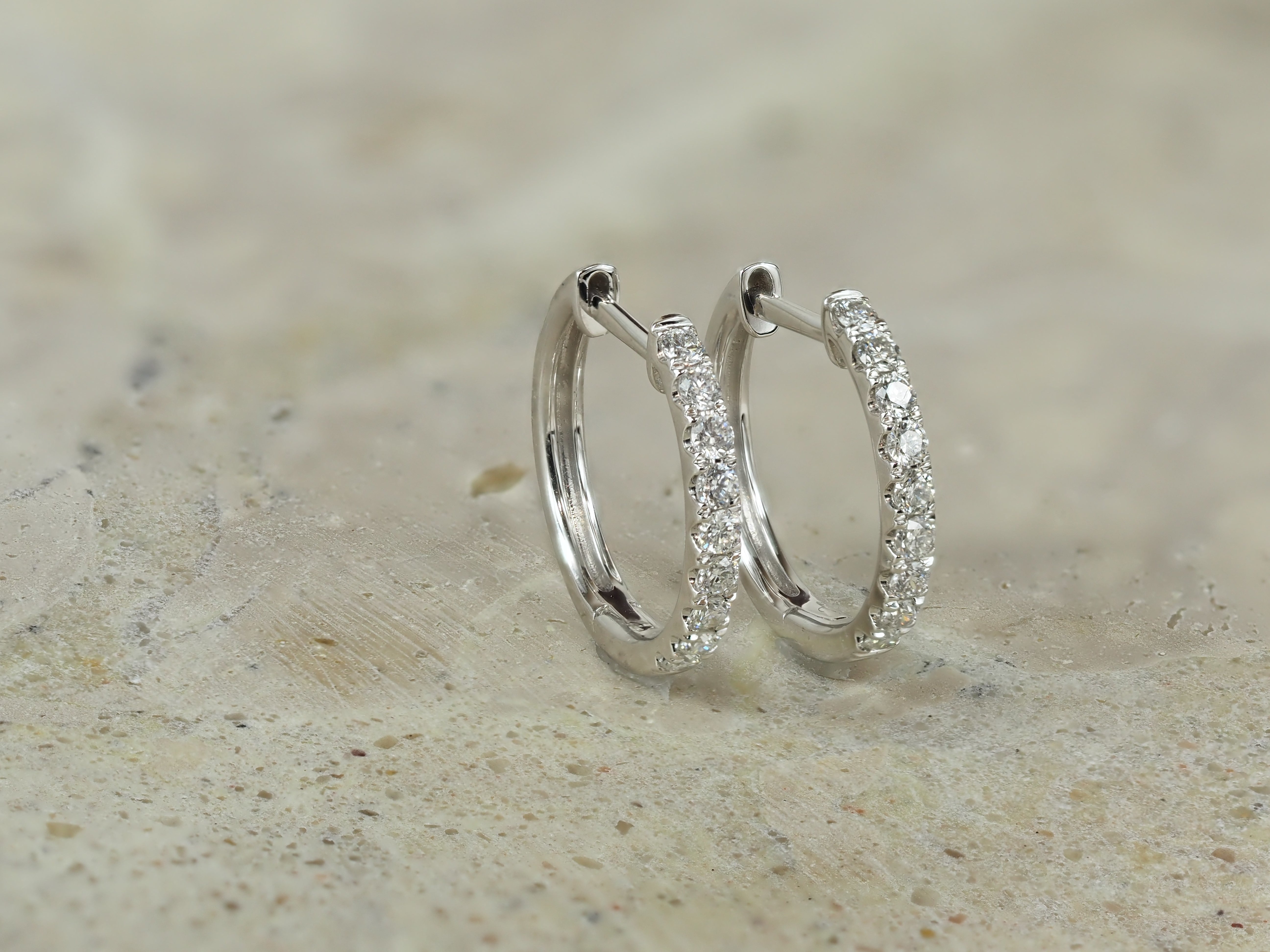 9ct White Gold Diamond Huggie Earrings, 0.34ct Total