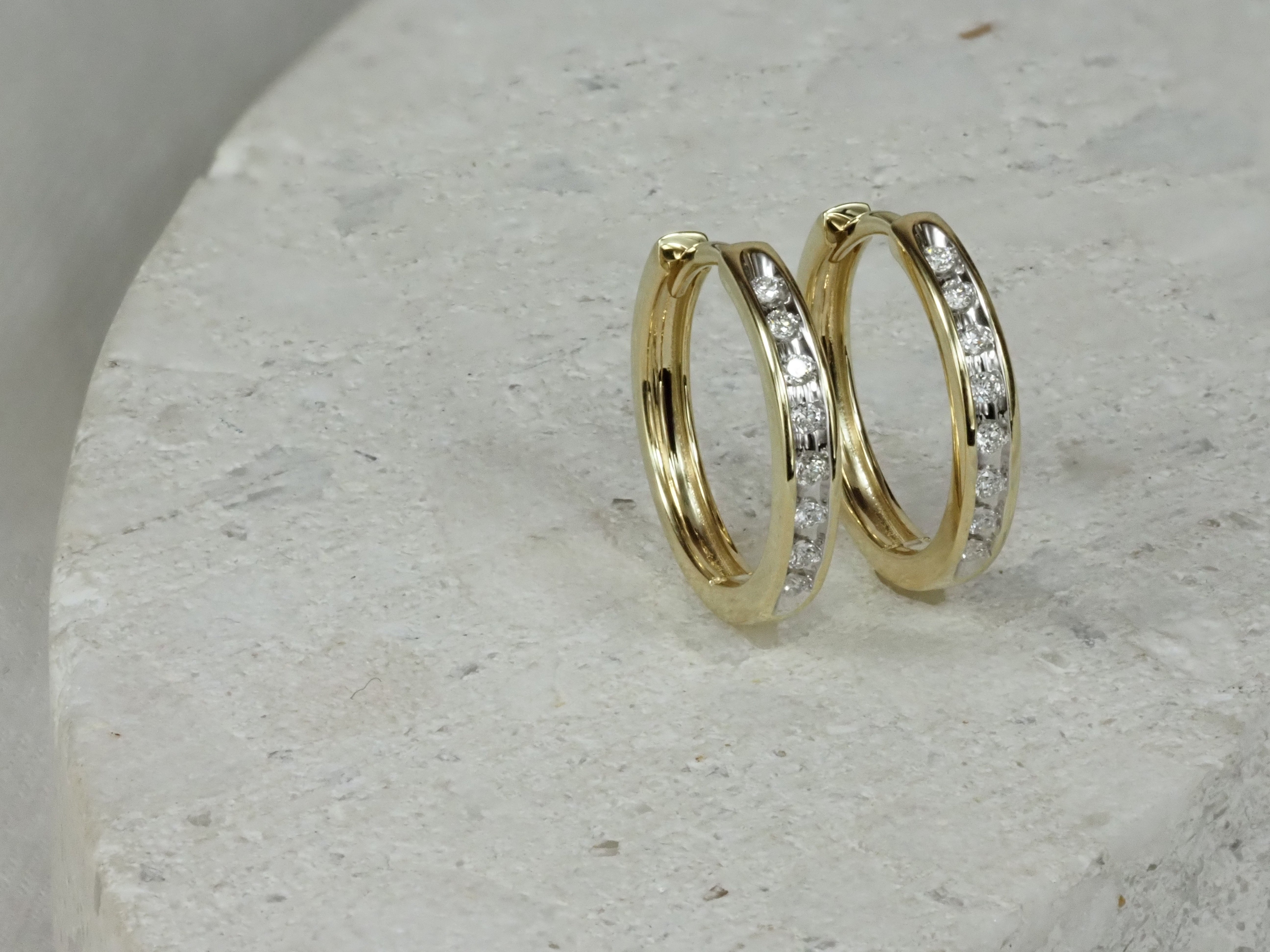 9ct Yellow and White gold 0.11ct Diamond huggies
