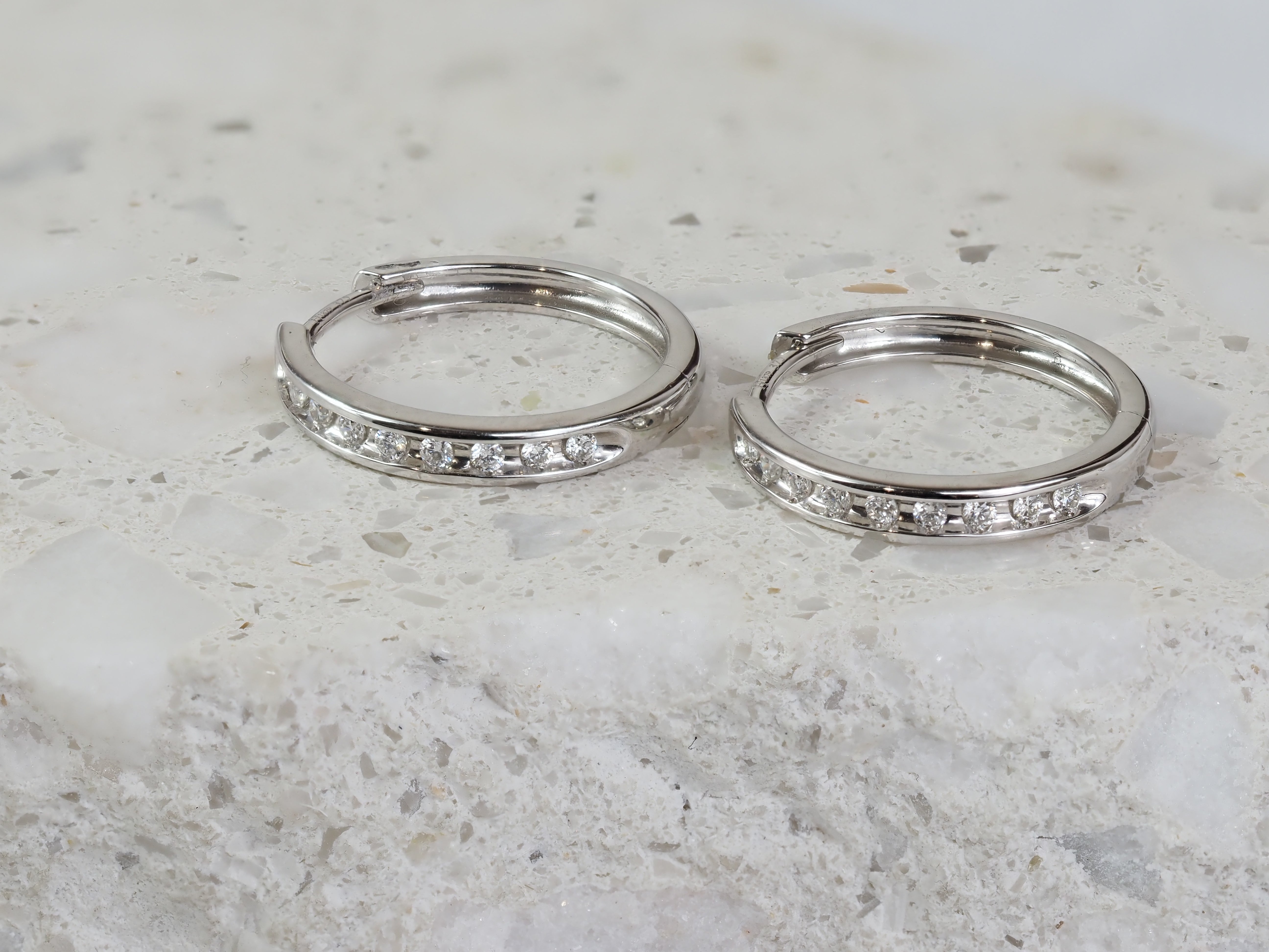 9ct White Gold Diamond Channel Set Huggie Earrings, Total 0.15ct