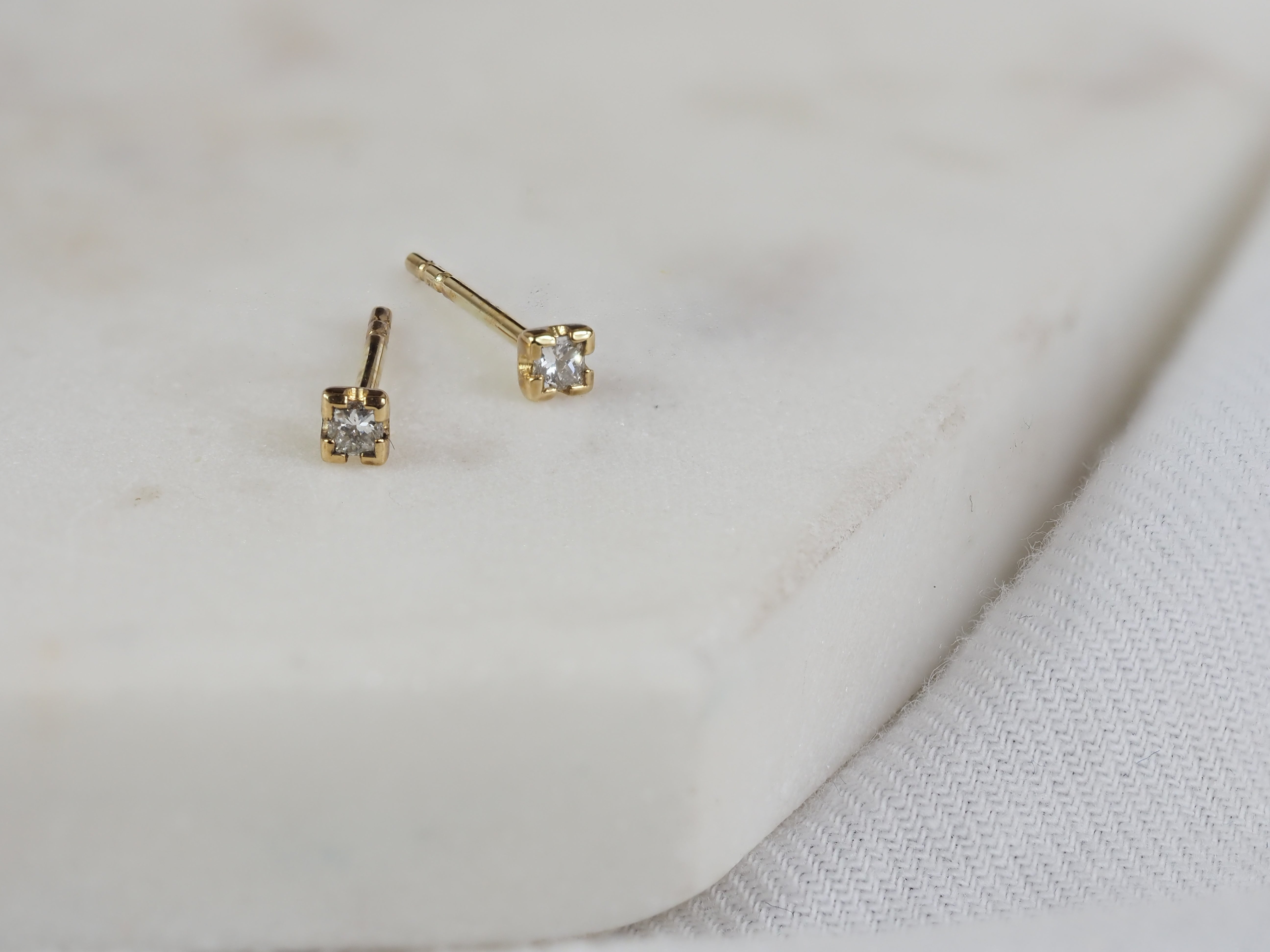 9ct Yellow Gold Princess Cut Diamond Studs, 0.10ct Total