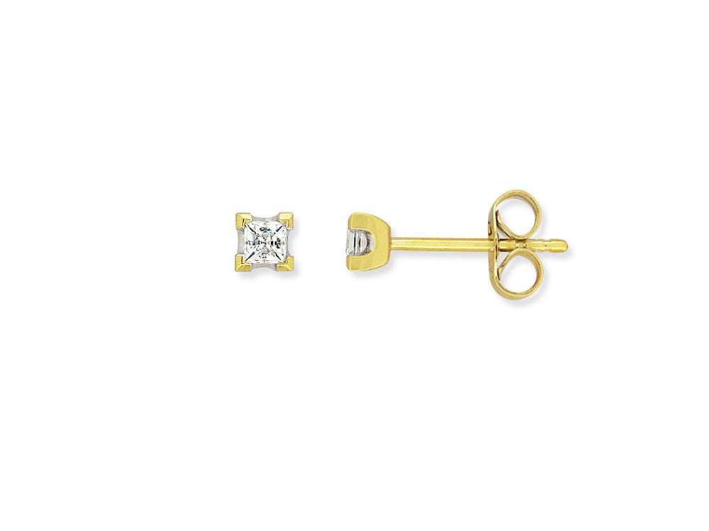9Ct Yellow Gold 0.20Ct princess cut Diamond Stud Earrings