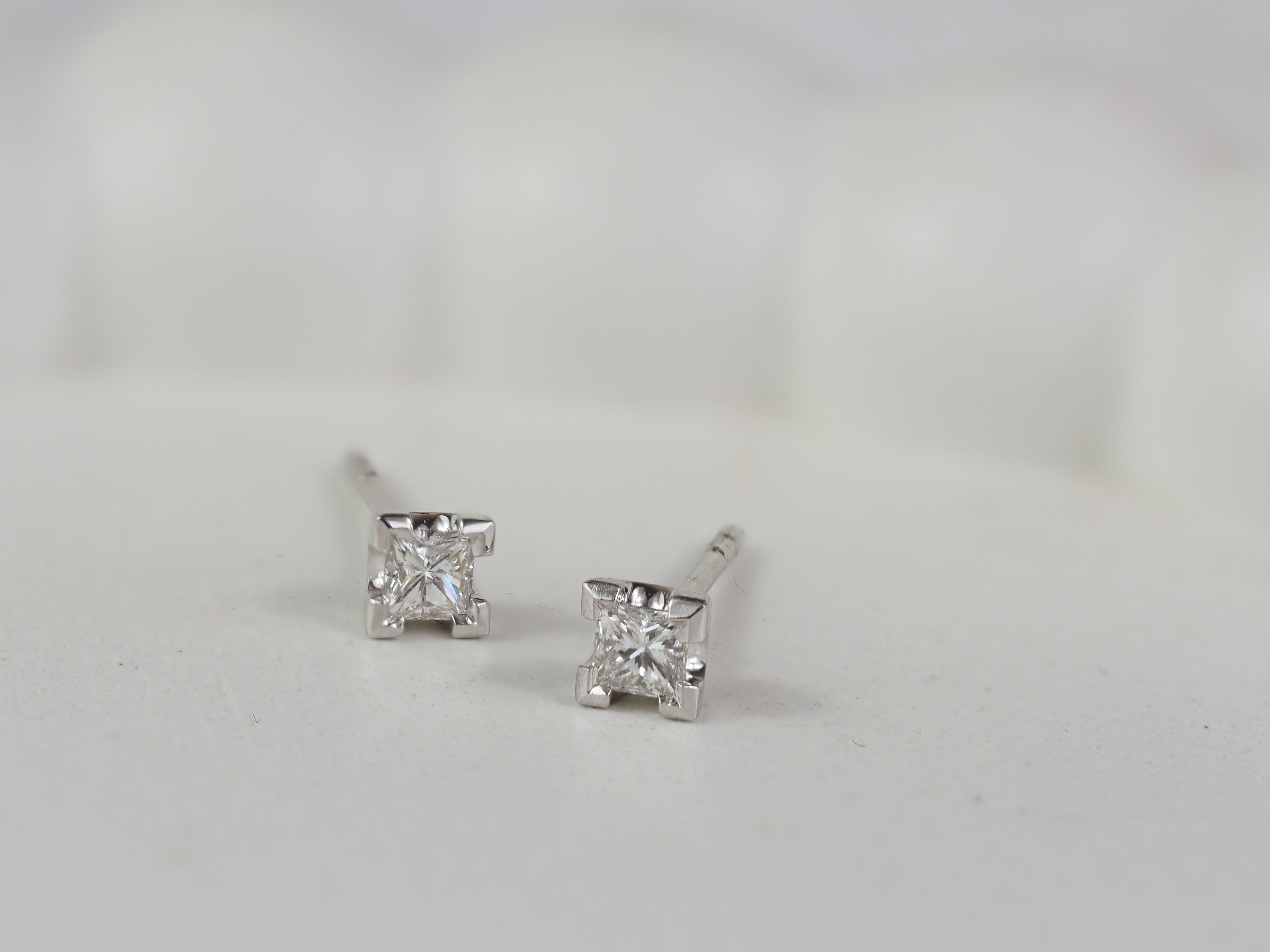 9ct White Gold Princess Cut Diamond Stud Earrings, 0.22ct Total