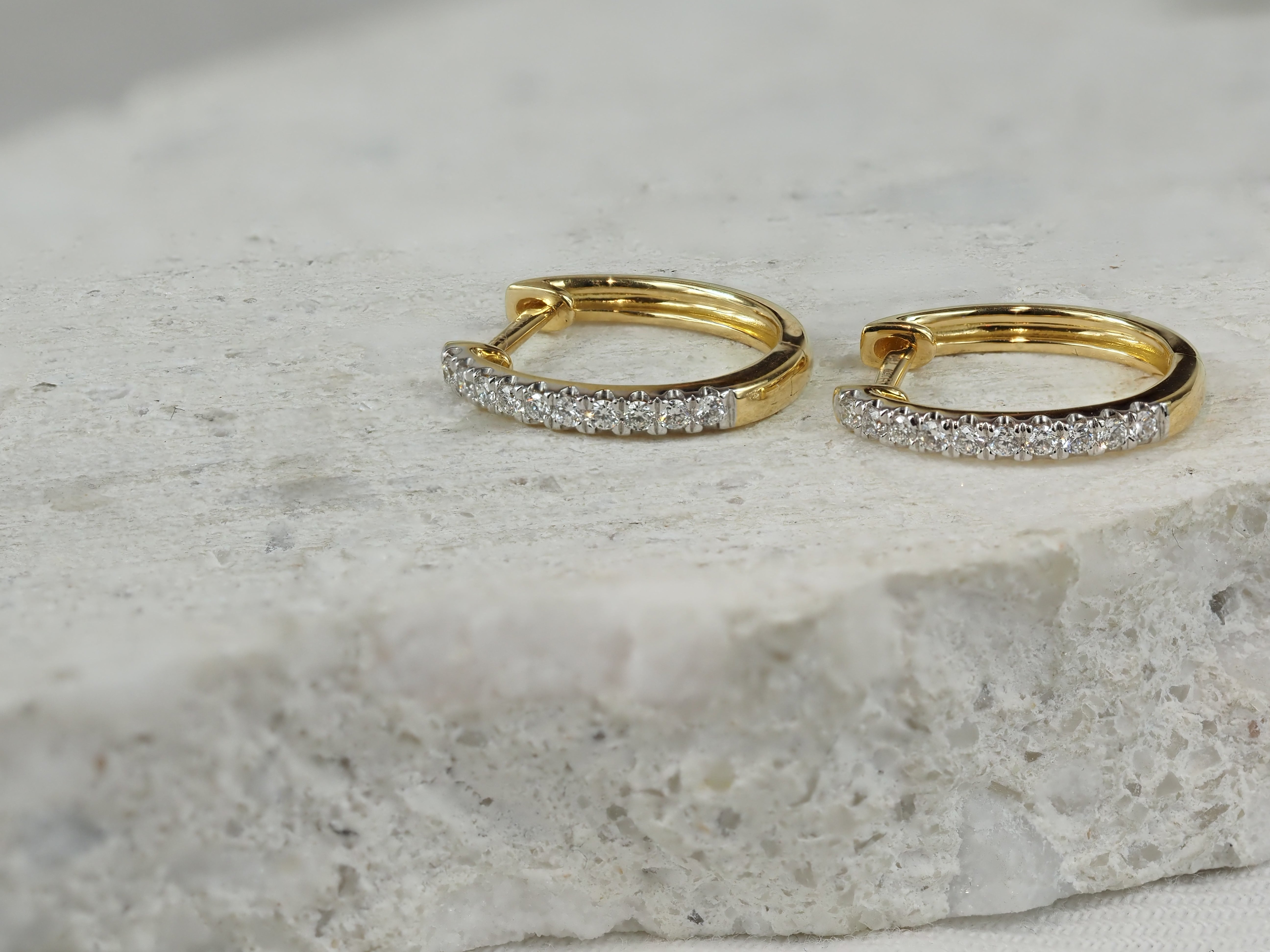 18ct White and Yellow Gold Diamond Huggie Earrings, 0.15ct Total