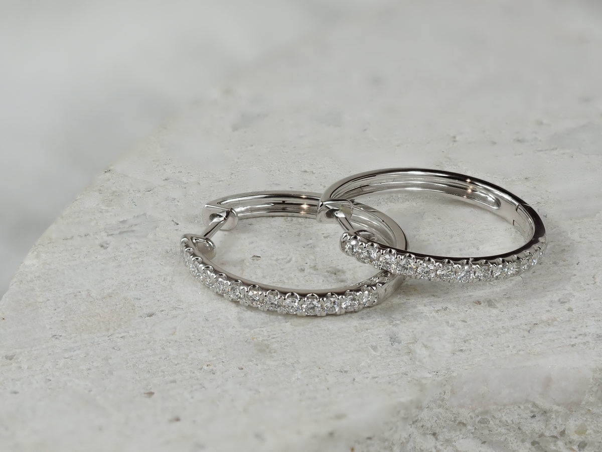 18ct White Gold Diamond Claw Set Huggie Earrings, 0.53ct Total