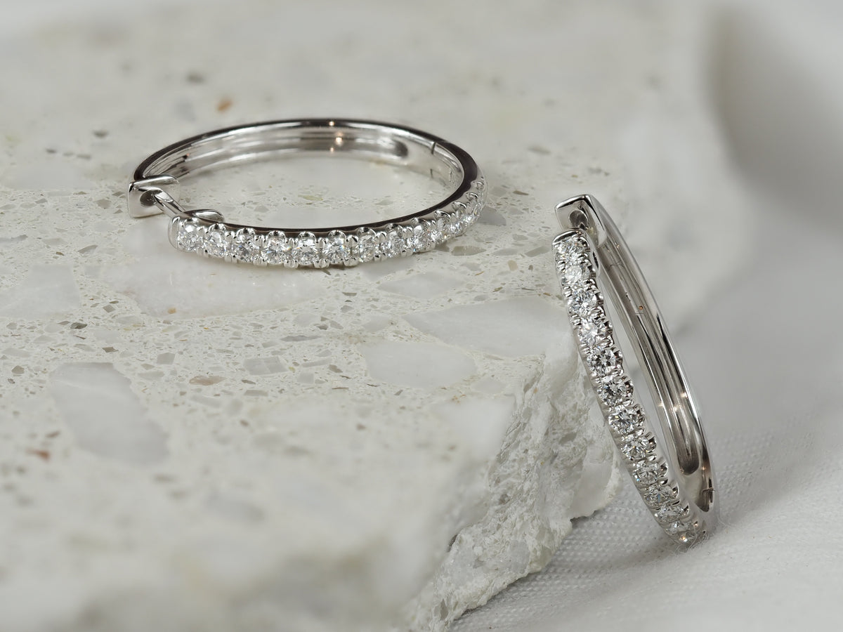 18ct White Gold Diamond Claw Set Huggie Earrings, 0.53ct Total