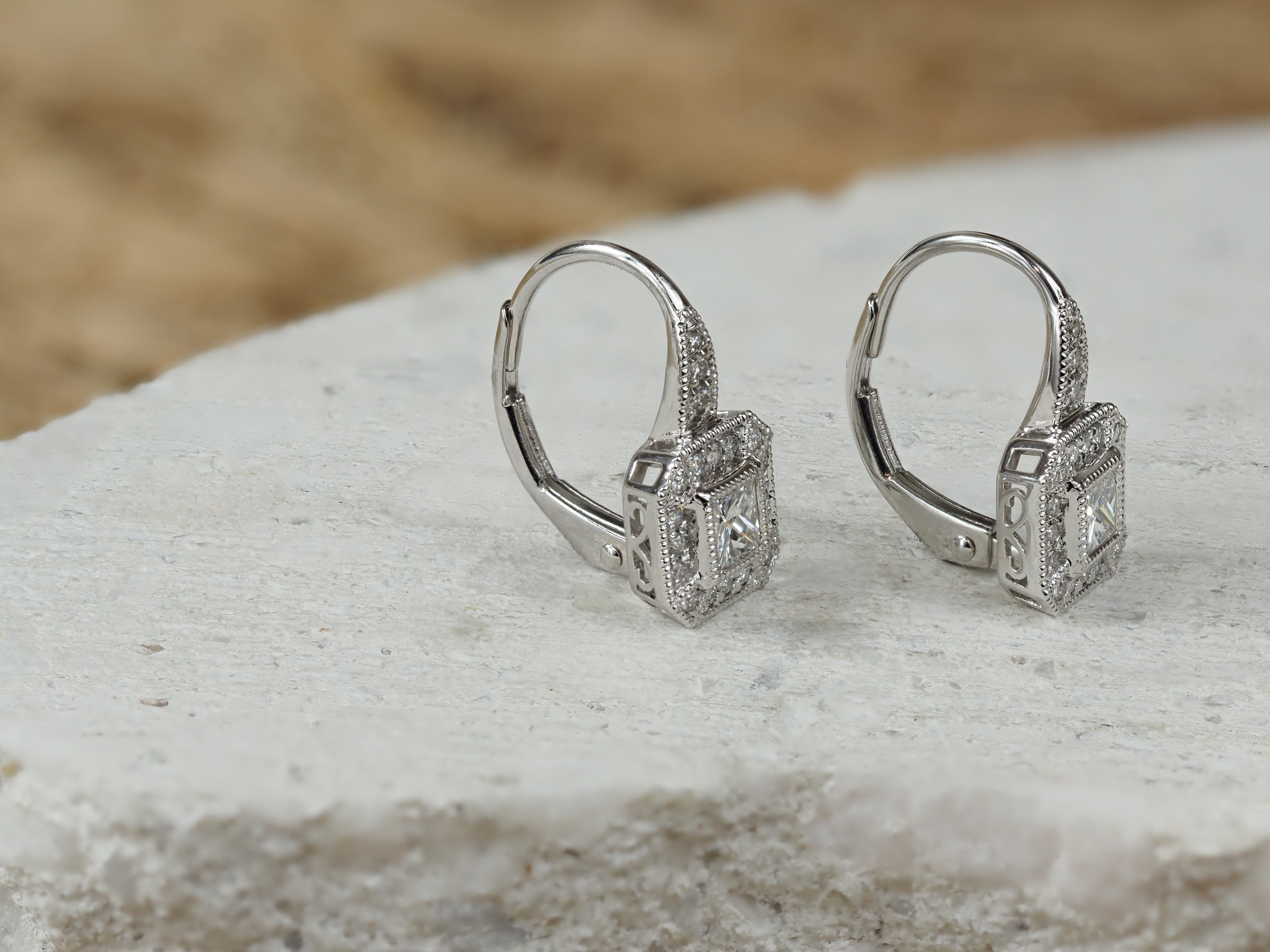 9ct White Gold Diamond Art Deco Earrings, 0.50ct Total
