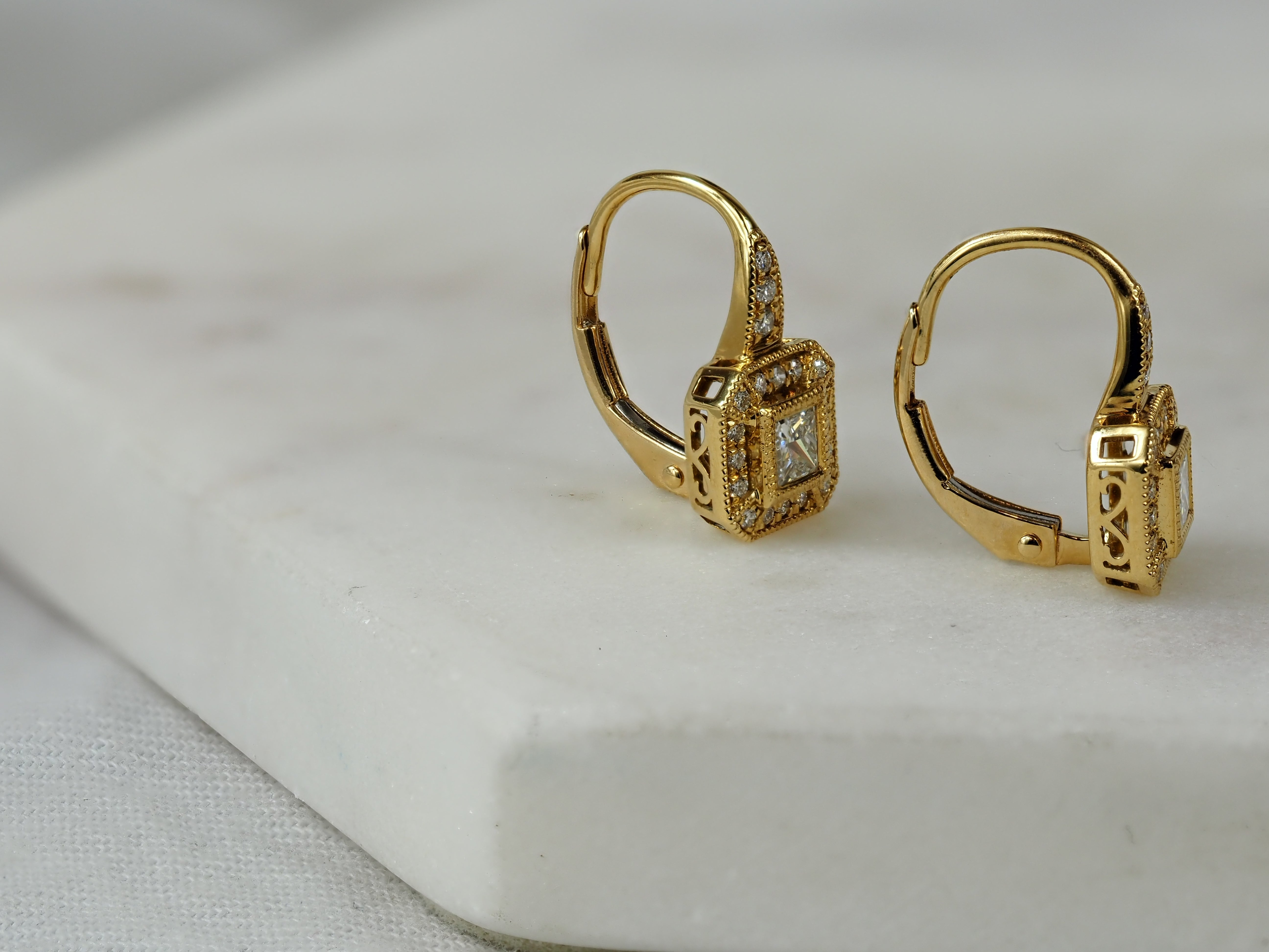 18ct Yellow Gold Diamond Art Deco Earrings, 0.52ct Total