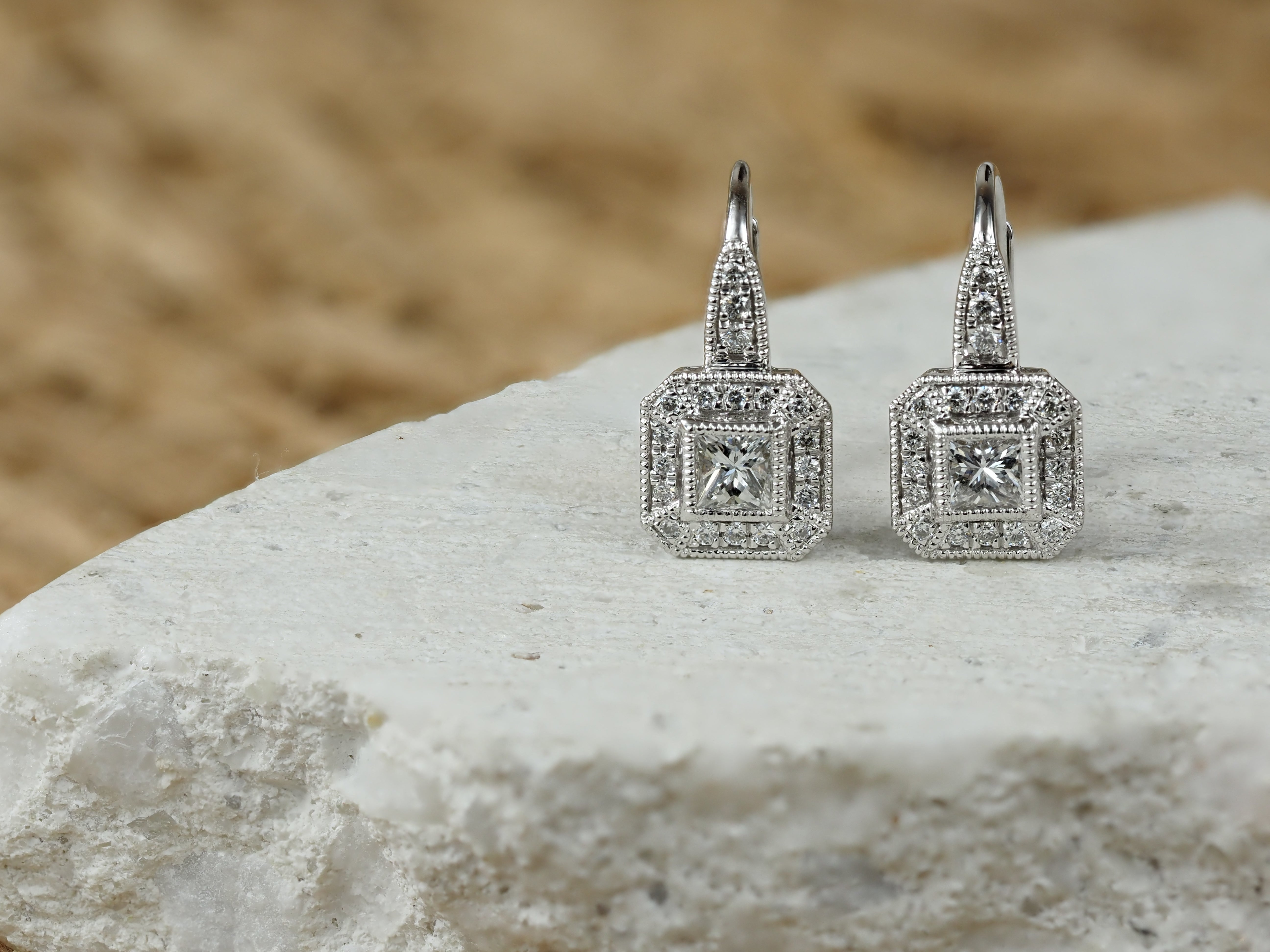 9ct White Gold Diamond Art Deco Earrings, 0.50ct Total