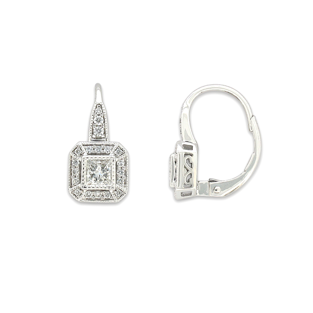 9ct White Gold Diamond Art Deco Earrings, 0.50ct Total