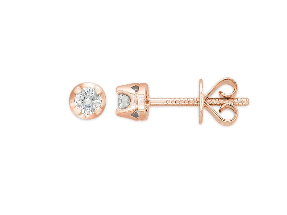 9ct Rose Gold 0.20Ct Diamond Stud Earrings With Screw Backs