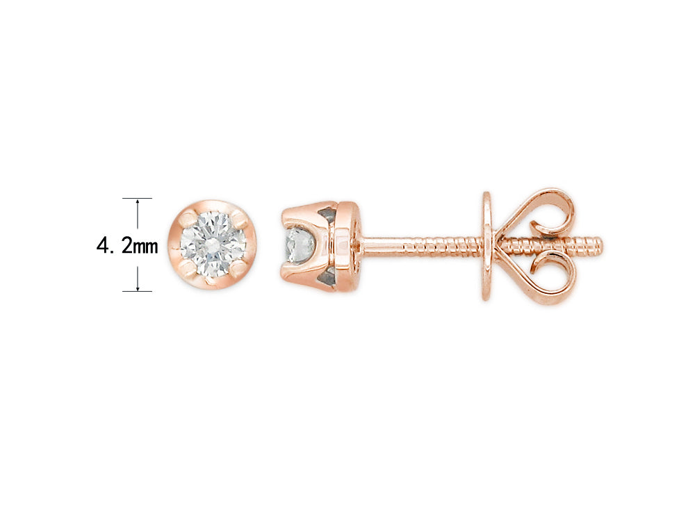 9Ct Rose Gold 0.20Ct Diamond Stud Earrings With Screw Backs