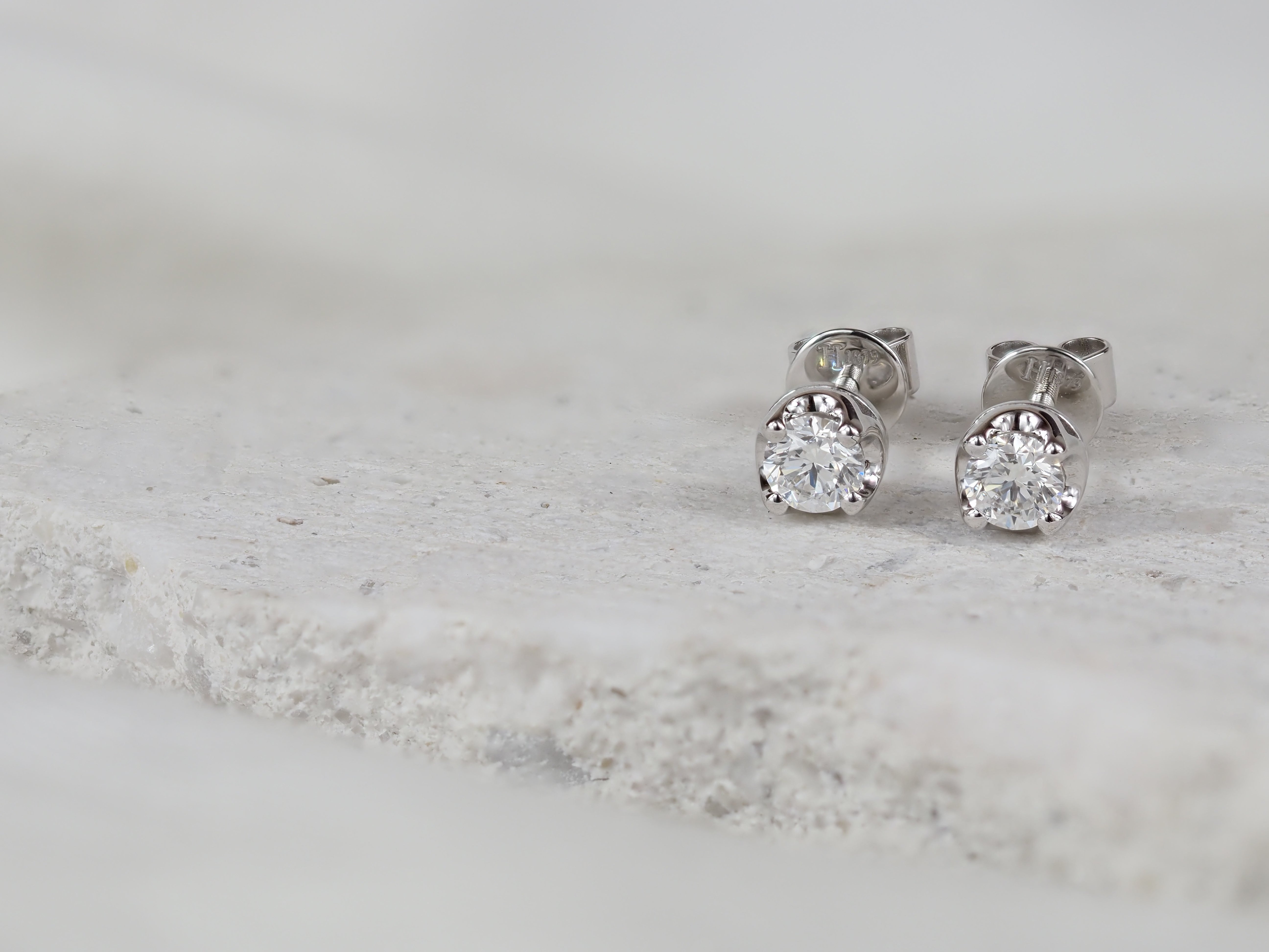 18ct White Gold Round Brilliant Cut Diamond Stud Earrings, 0.50ct Total