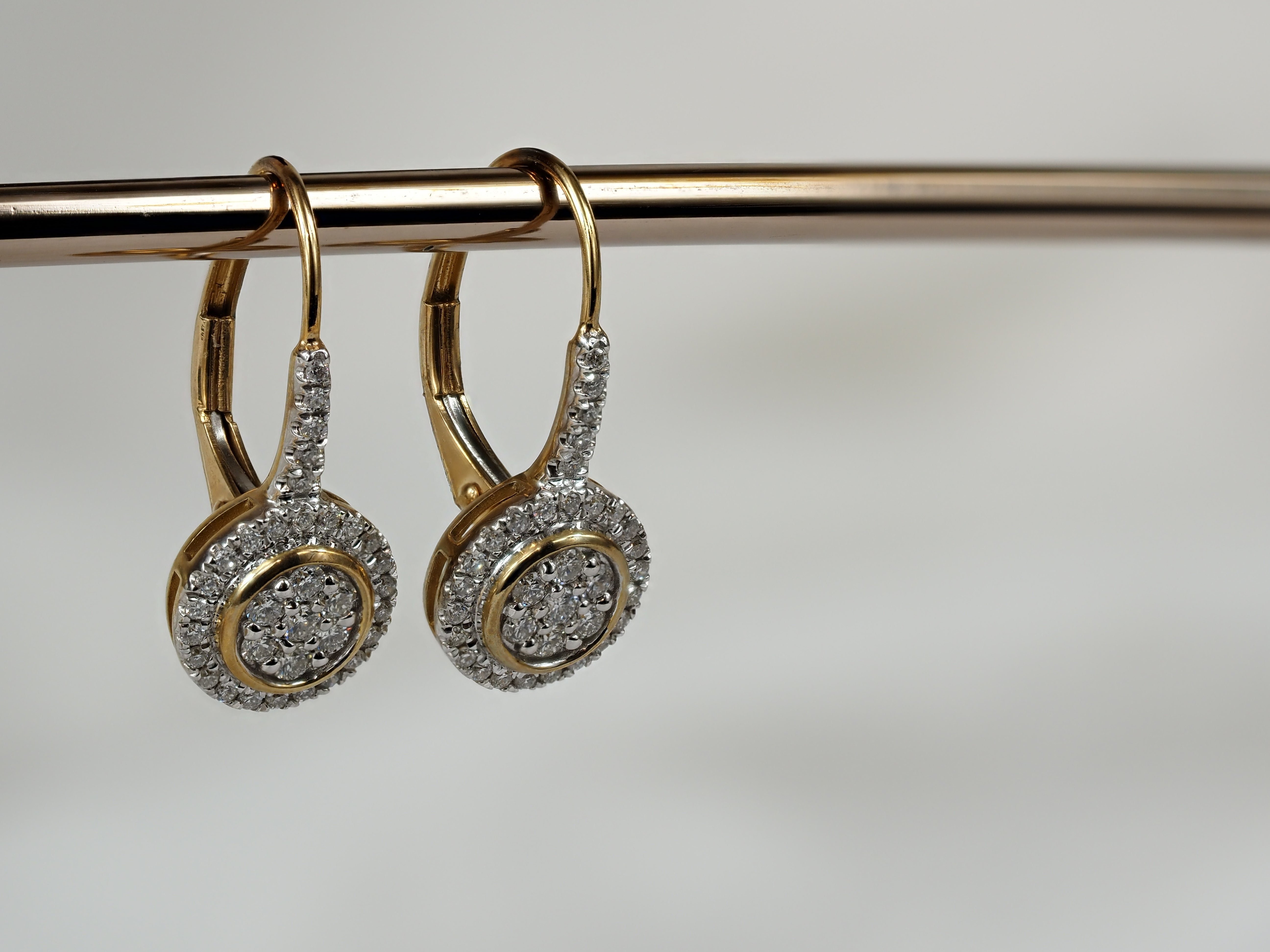 9ct Yellow and White Gold Diamond Drop Earrings, 0.36ct Total