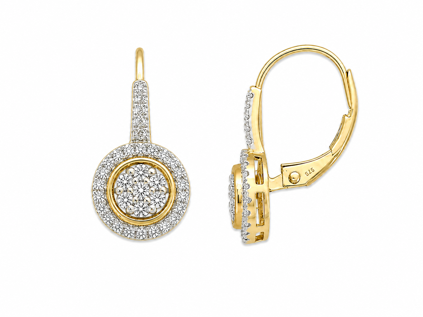 9ct Yellow and White Gold Diamond Drop Earrings, 0.36ct Total
