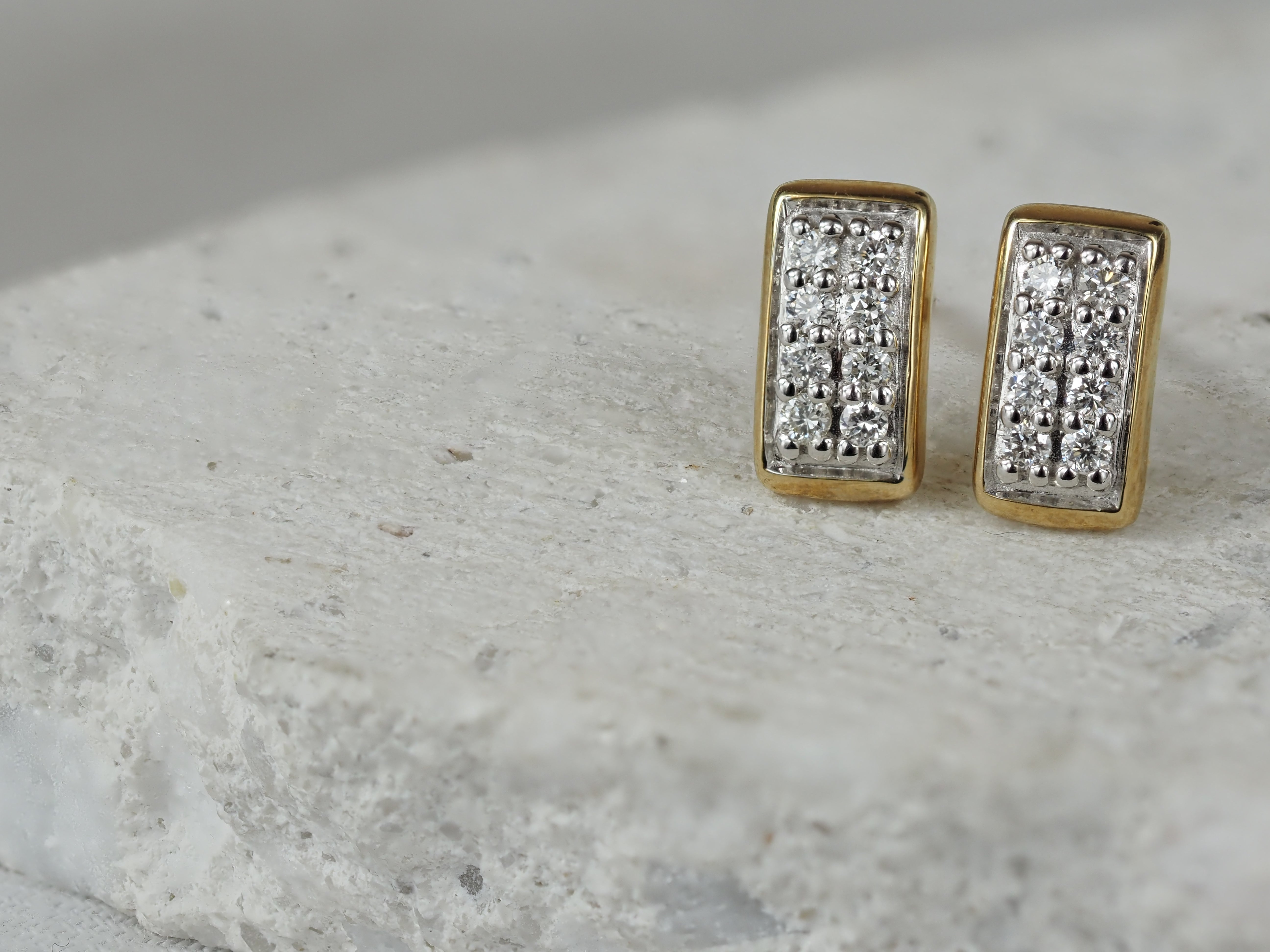 9ct Yellow and White Gold Diamond Stud Earrings, 0.20ct Total