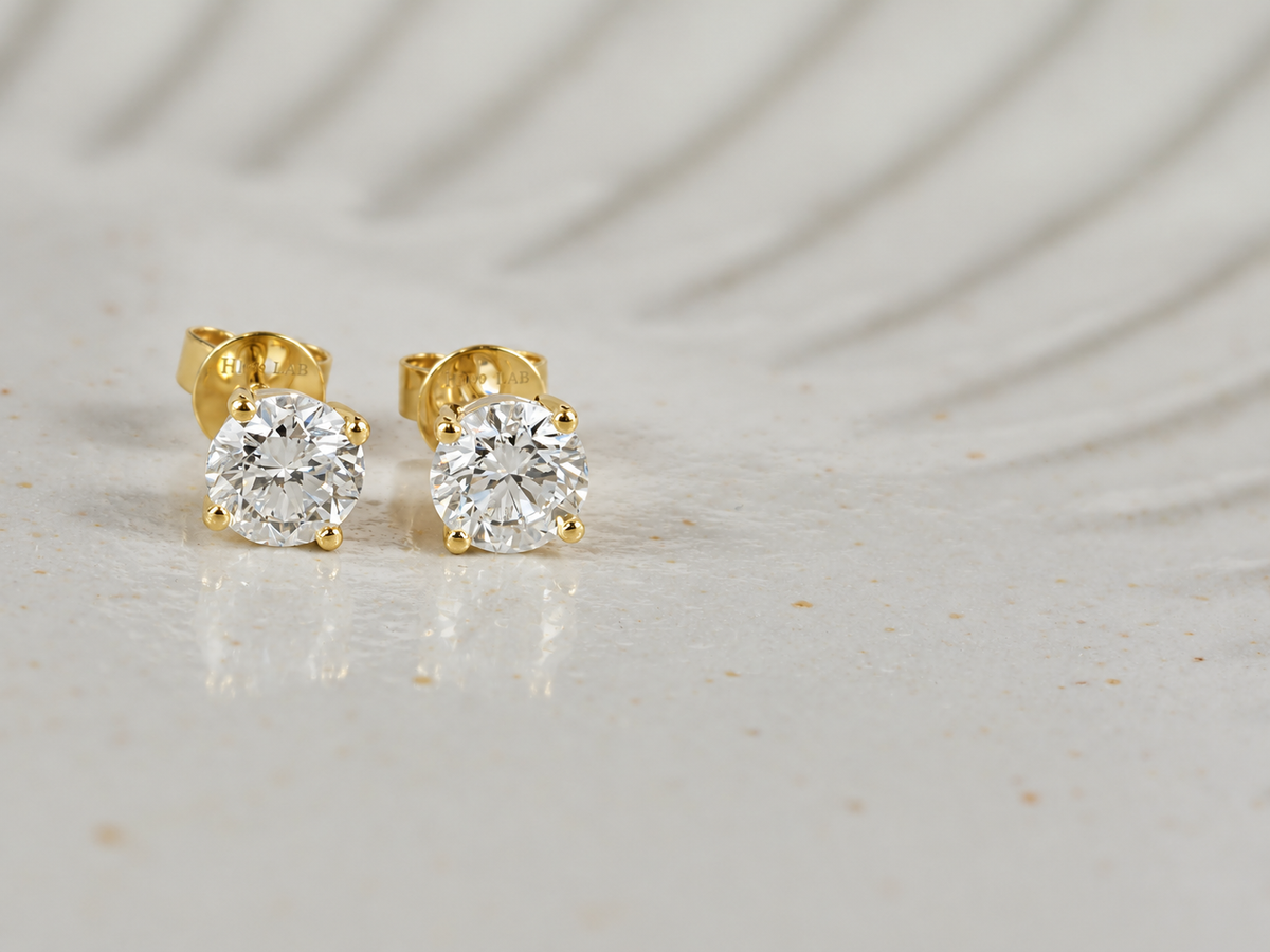 9ct Yellow Gold Lab-Grown Diamond Stud Earrings, 1.54ct Total