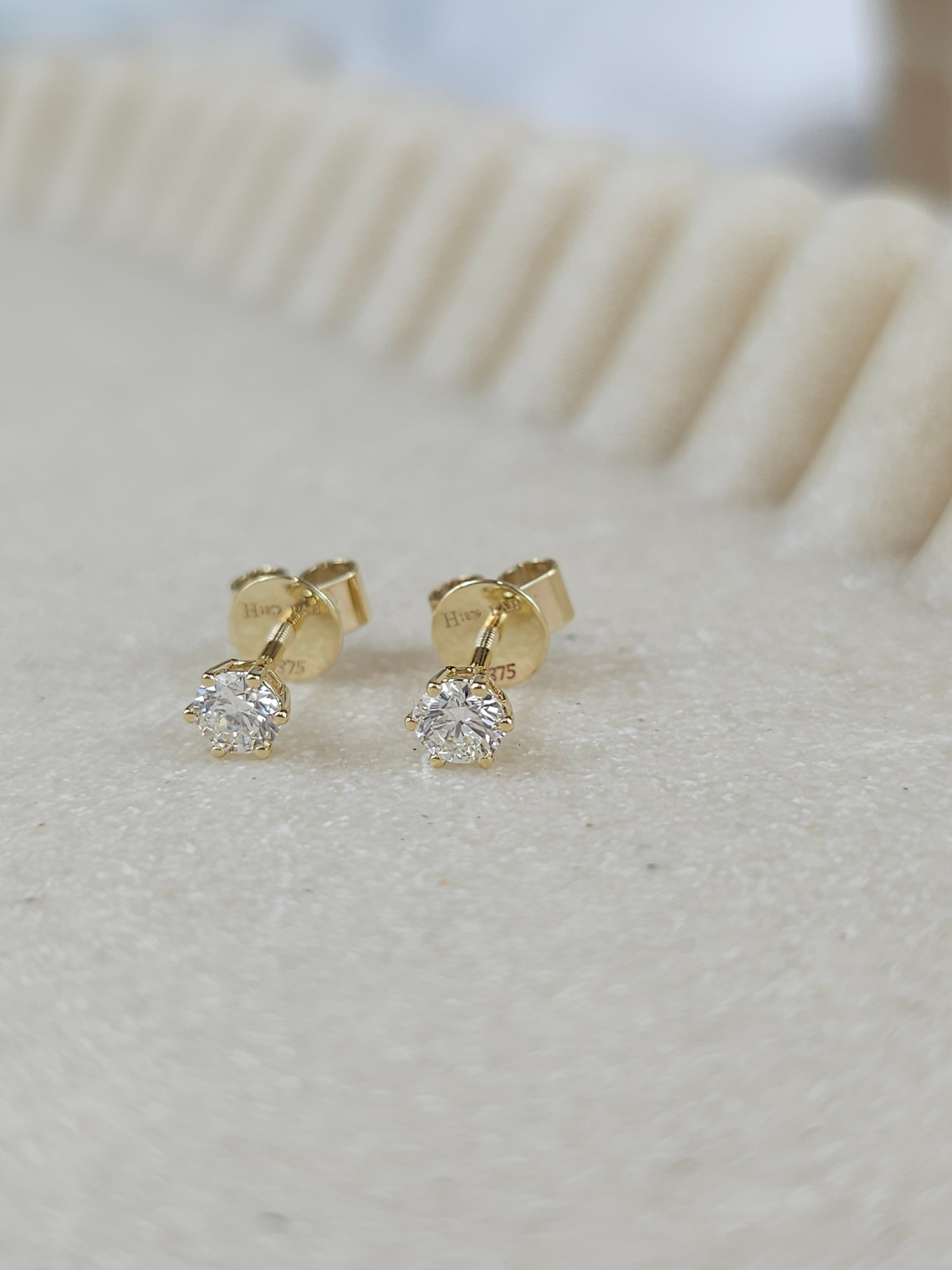 9ct Yellow Gold Lab-Grown Diamond stud earrings, 0.43ct total
