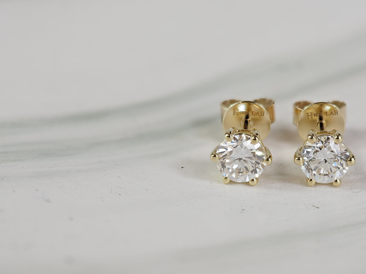 9ct Yellow Gold Lab-Grown Diamond studs, 1.05ct total