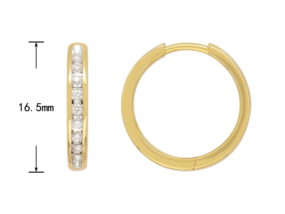9ct Yellow and White Gold Diamond Huggie Earrings, 0.15ct Total