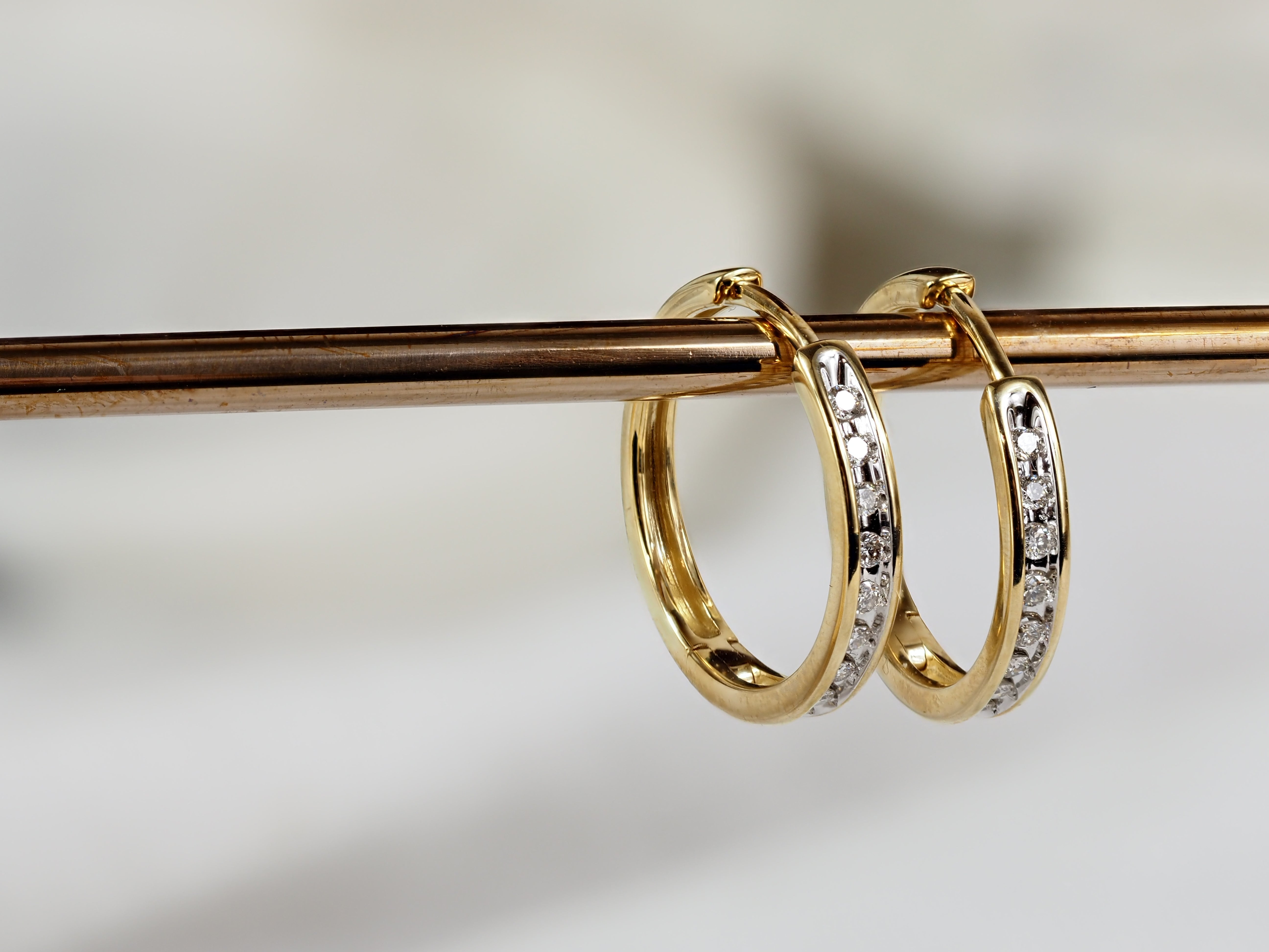 9ct Yellow and White Gold Diamond Huggie Earrings, 0.15ct Total