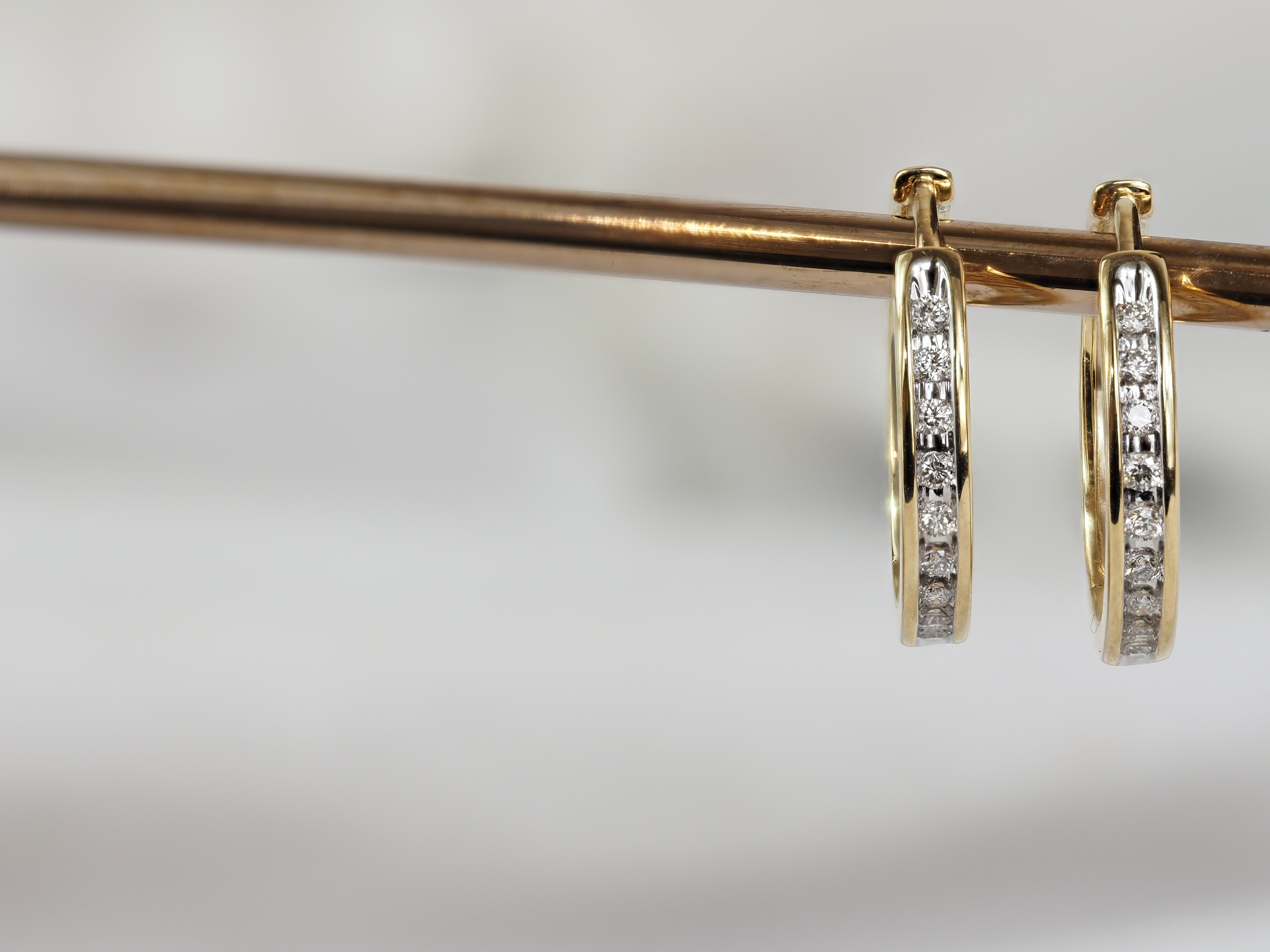 9ct Yellow and White Gold Diamond Huggie Earrings, 0.15ct Total