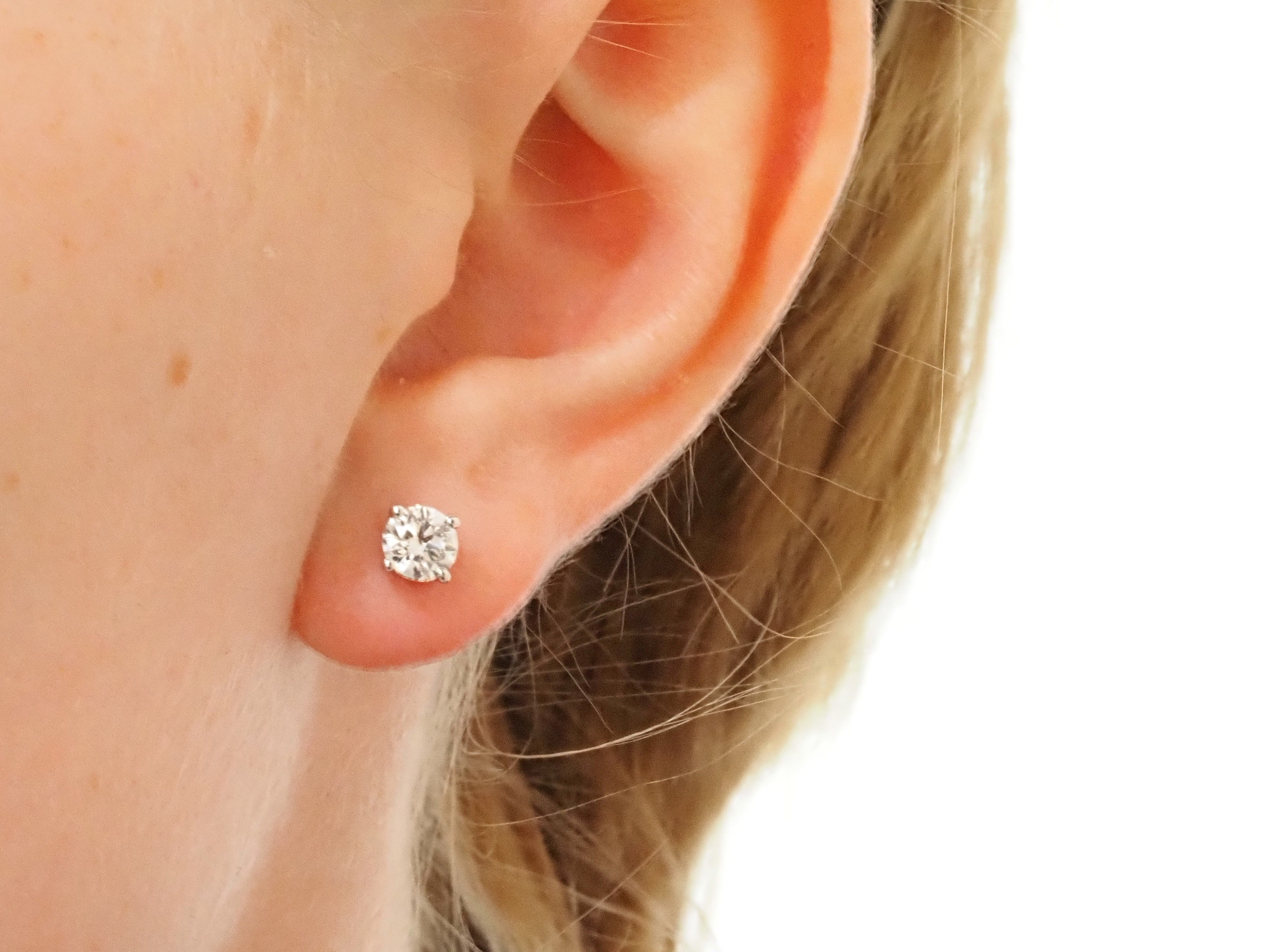 14 carat two-tone lab-grown Diamond Studs, 1.08 carats total.
