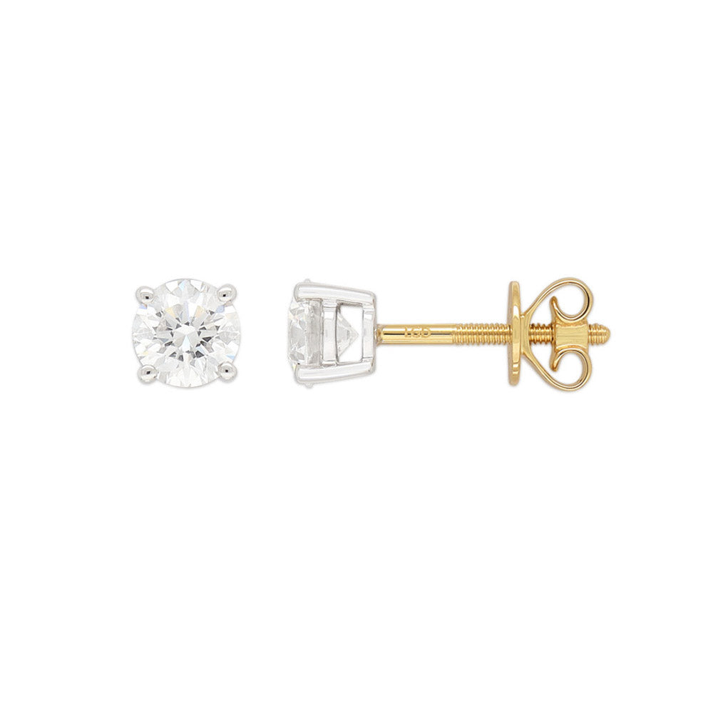 14 carat two-tone lab-grown Diamond Studs, 1.08 carats total.