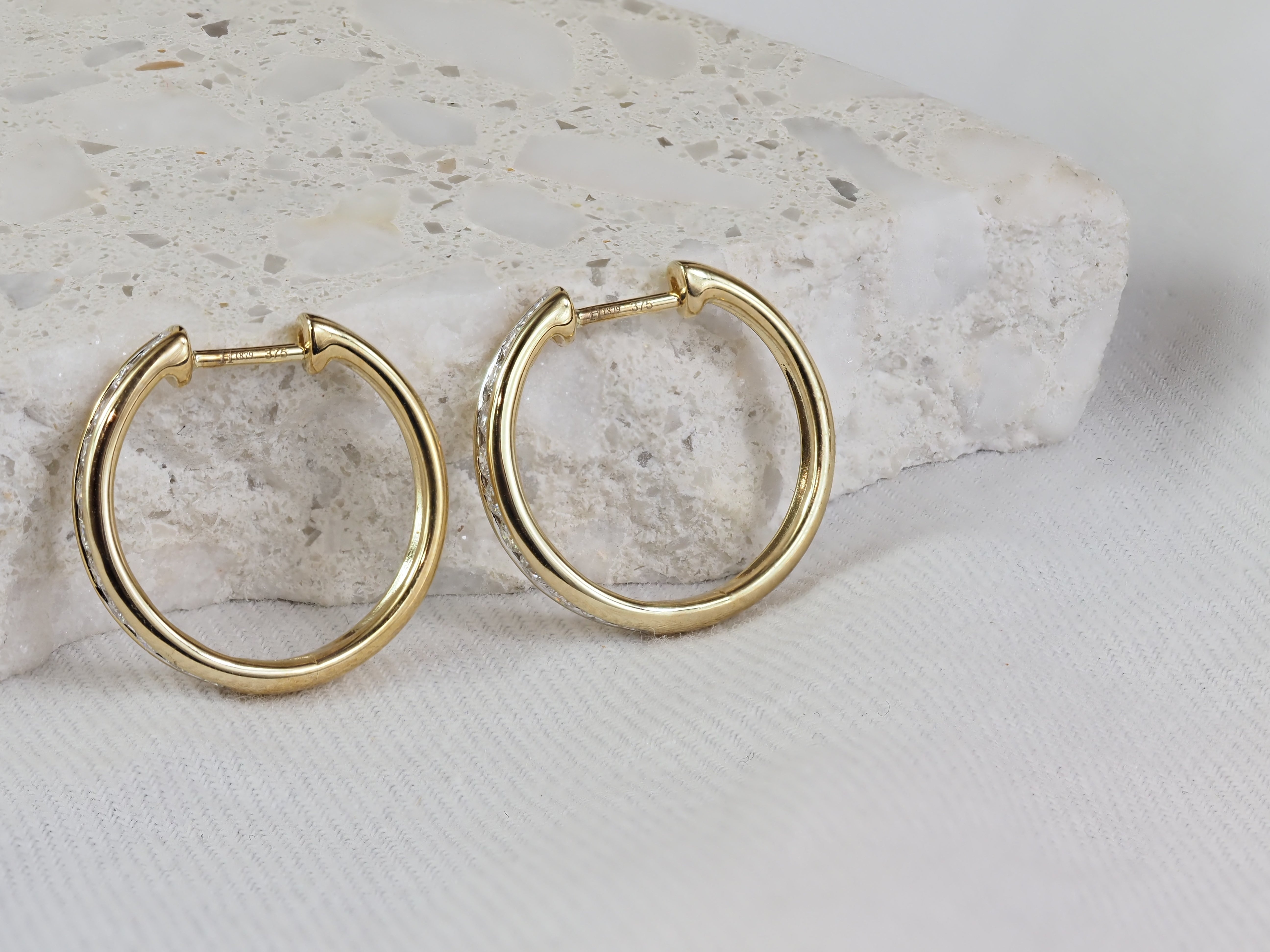 9ct Yellow Gold Diamond Huggie Earrings, 0.45ct Total