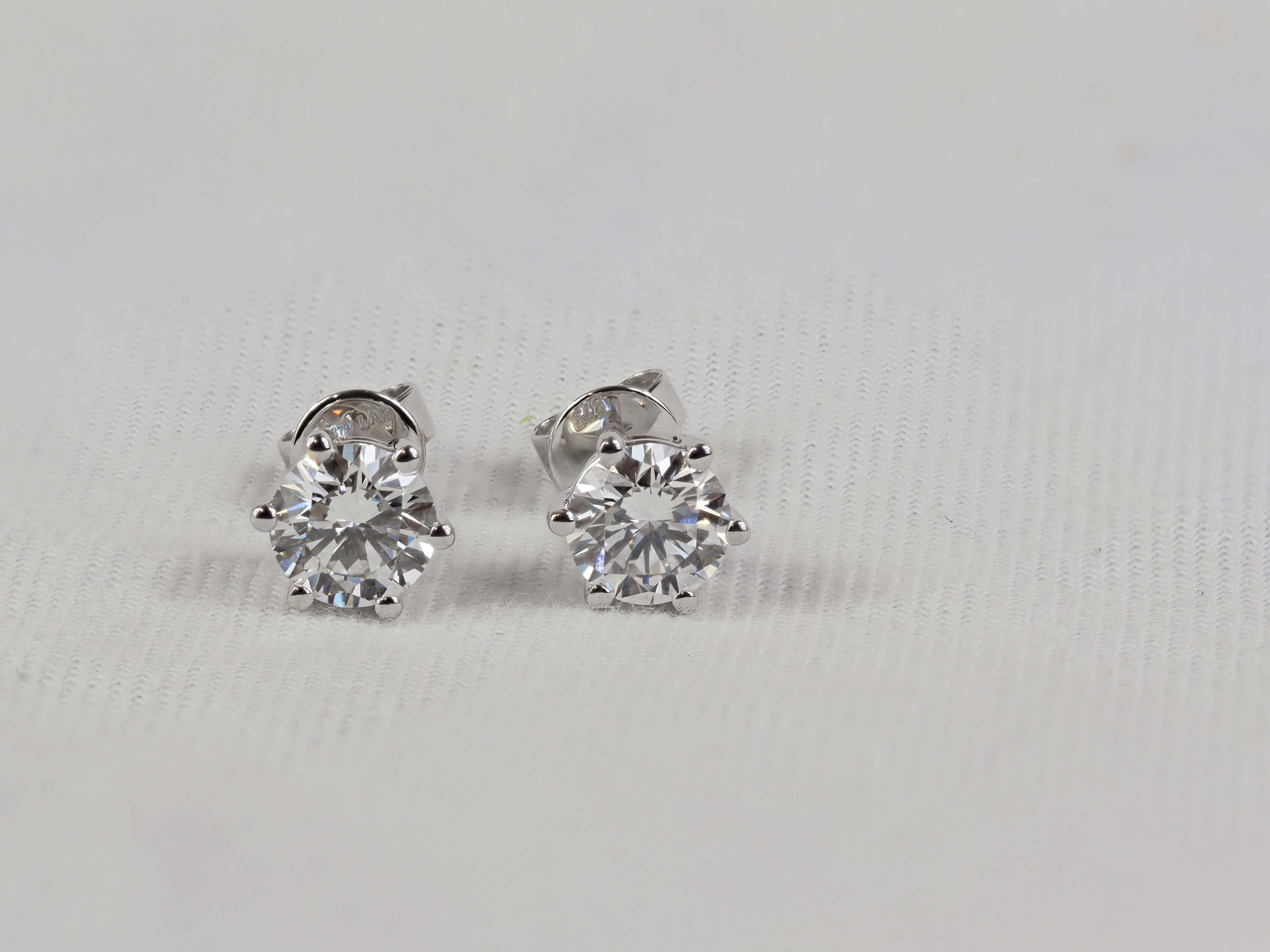 9ct White Gold Lab-Grown Diamond Stud Earrings, 1.53ct Total